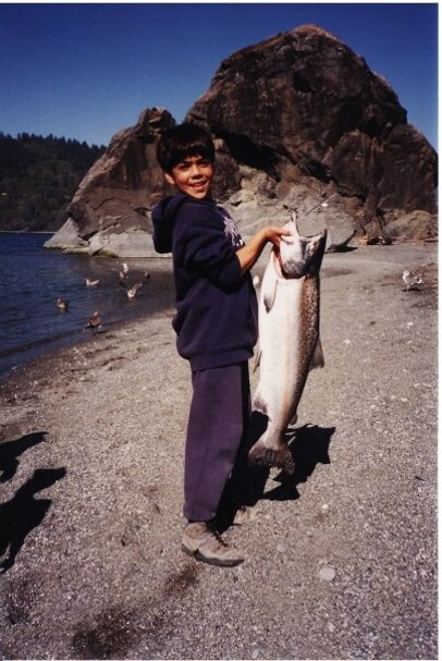     
 
      Jacob Palma caught a big salmon at the mouth of the Klamath River in CA. 