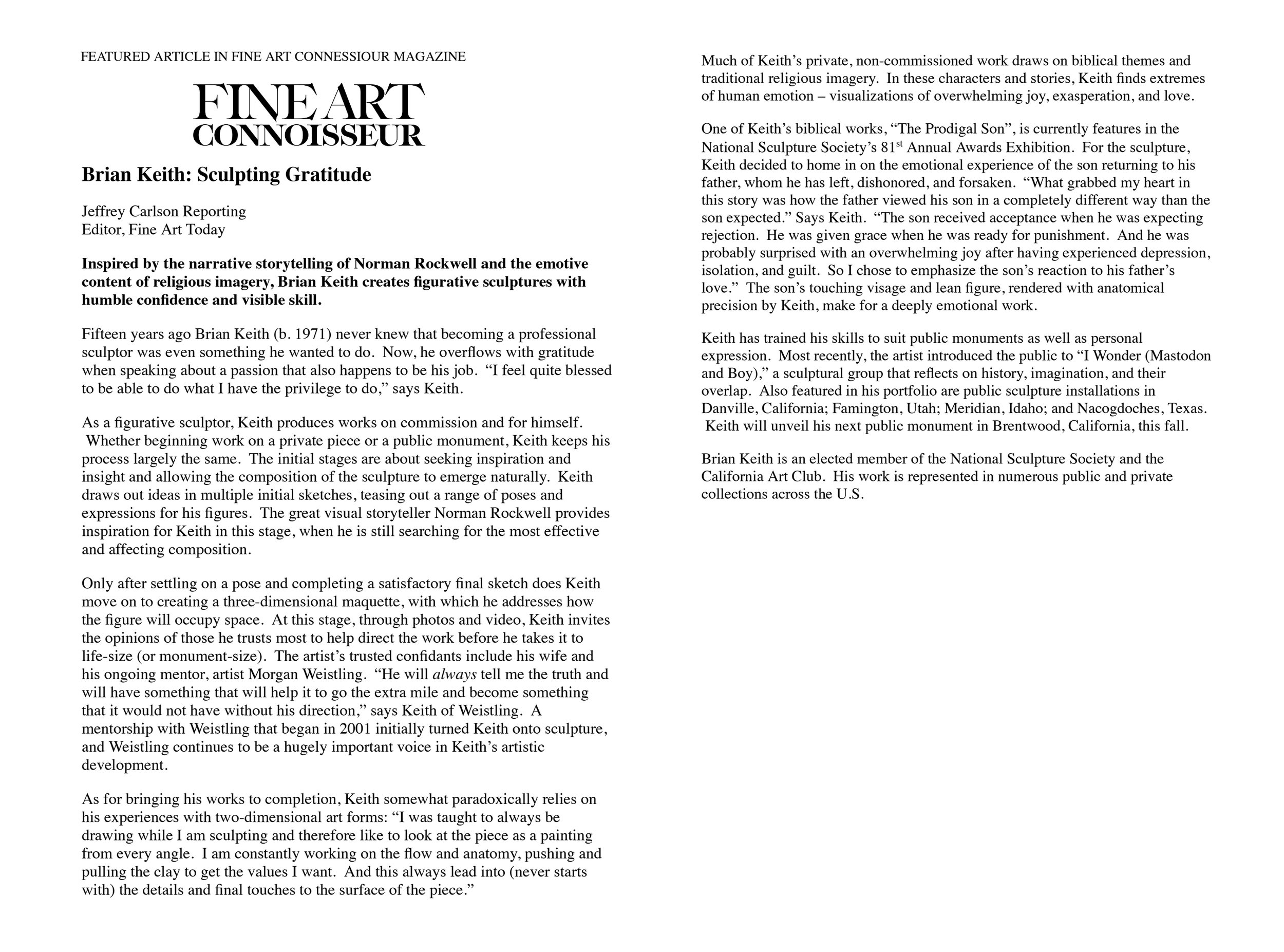 Fine Art Connoisseur Magazine Feature Article