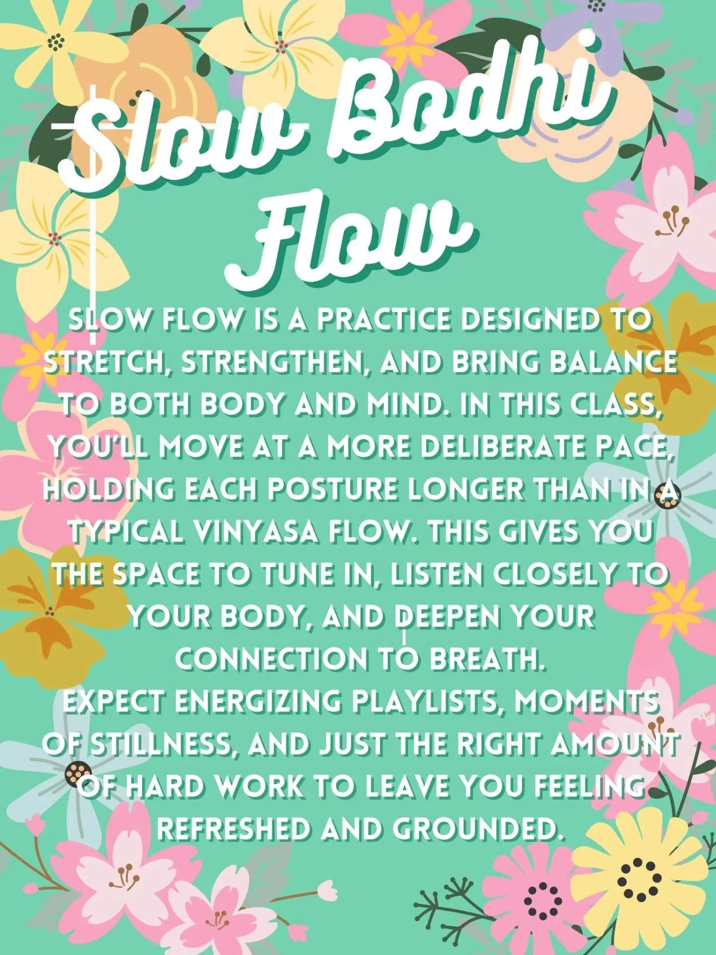 First class of the 5$ Bodhi Spectacular week starts tomorrow at 5:45. 

We know a lot of new students will be trying out the studio so thought I would share our class descriptions this week. 

Looking forward to seeing some new faces as well as our a