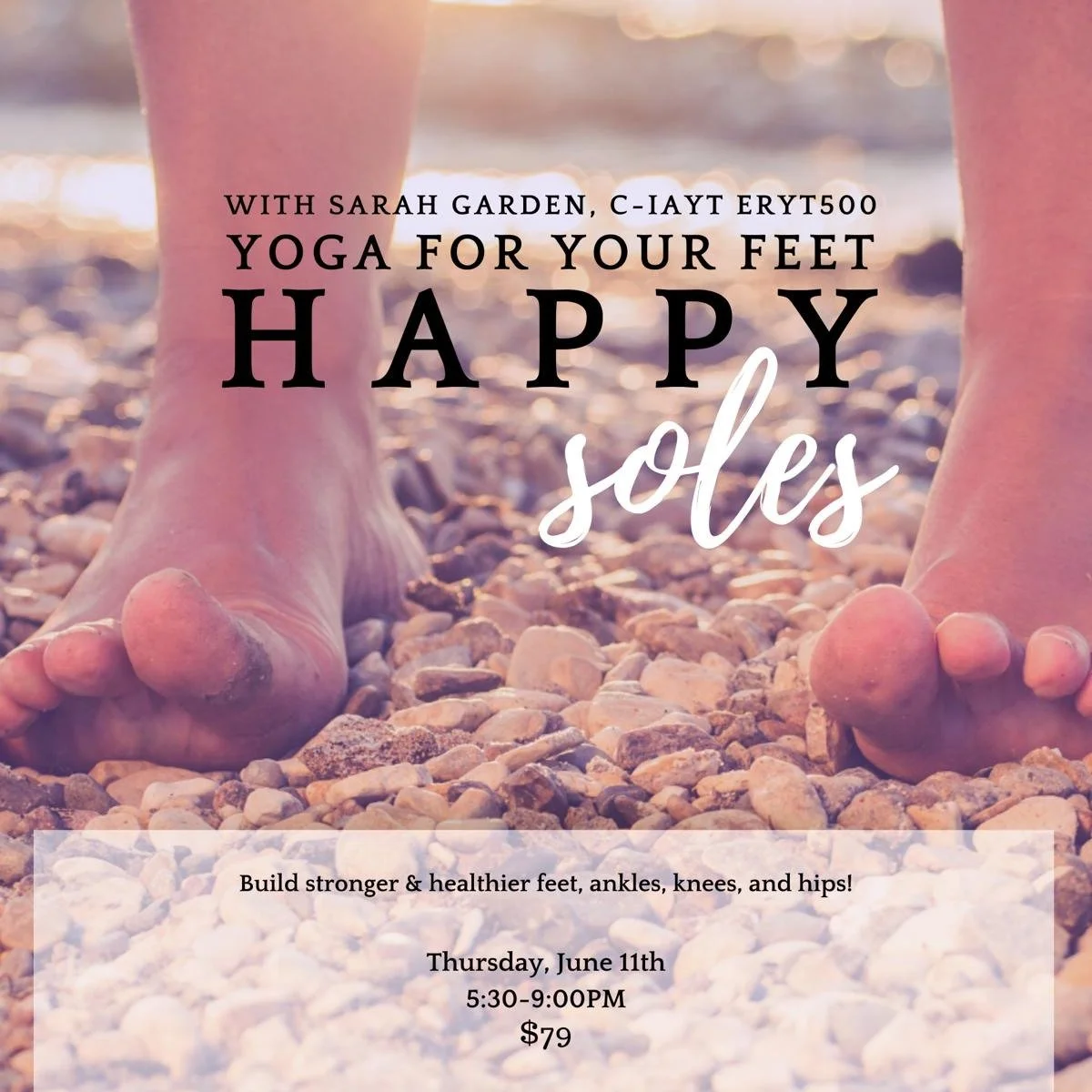 So excited for this!! 

Join Sarah as she expertly guides students through practices to improve foot health. This workshop will make the connections between foot health and whole body health. The foundation of your movement, your foot health influenc