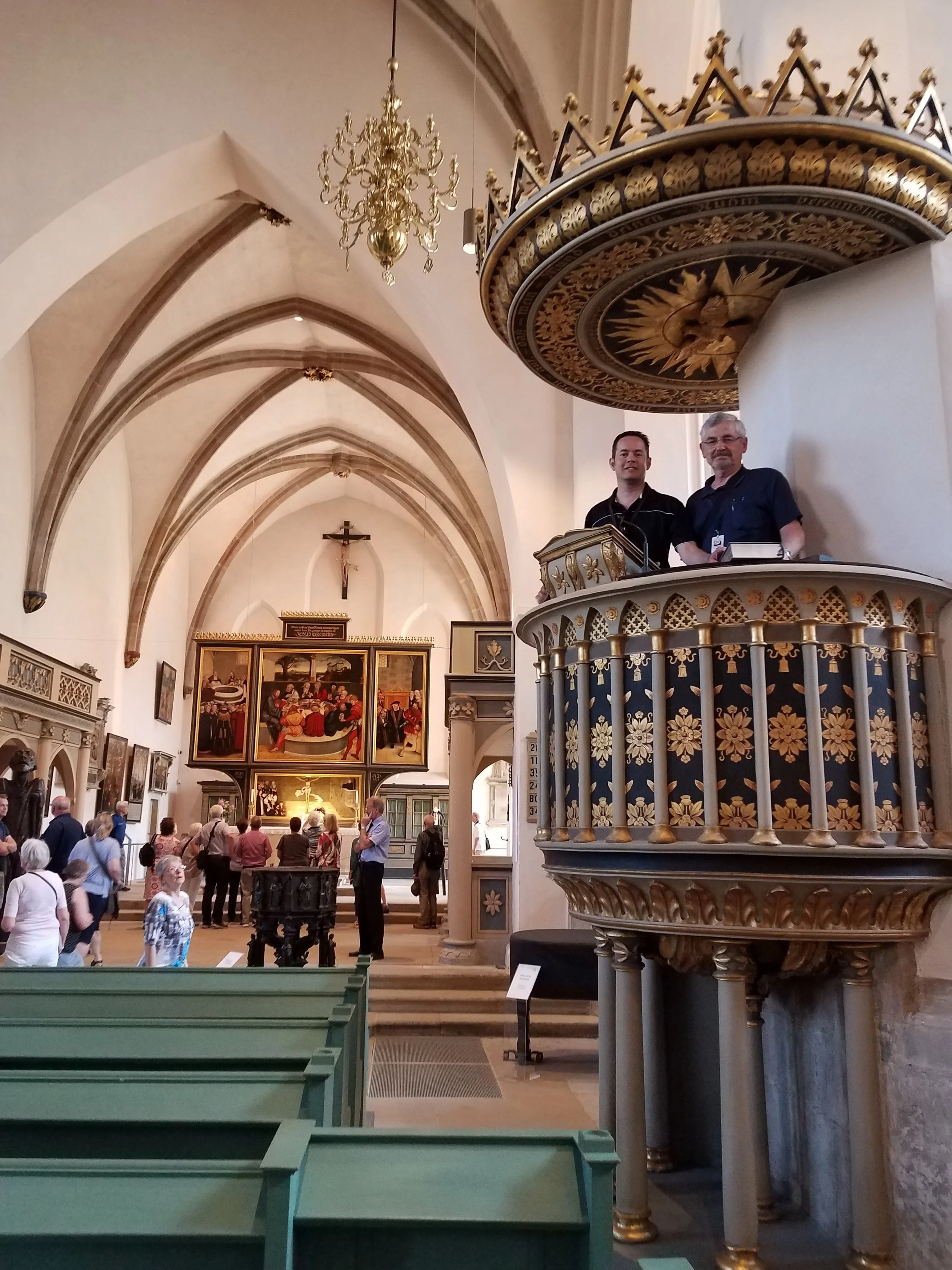 Chris and I were allowed to actually stand in Luther's pulpit in the church that changed from Catholic Church that changed to follow the Scriptural teaching of salvation that Luther rediscovered in 1517.