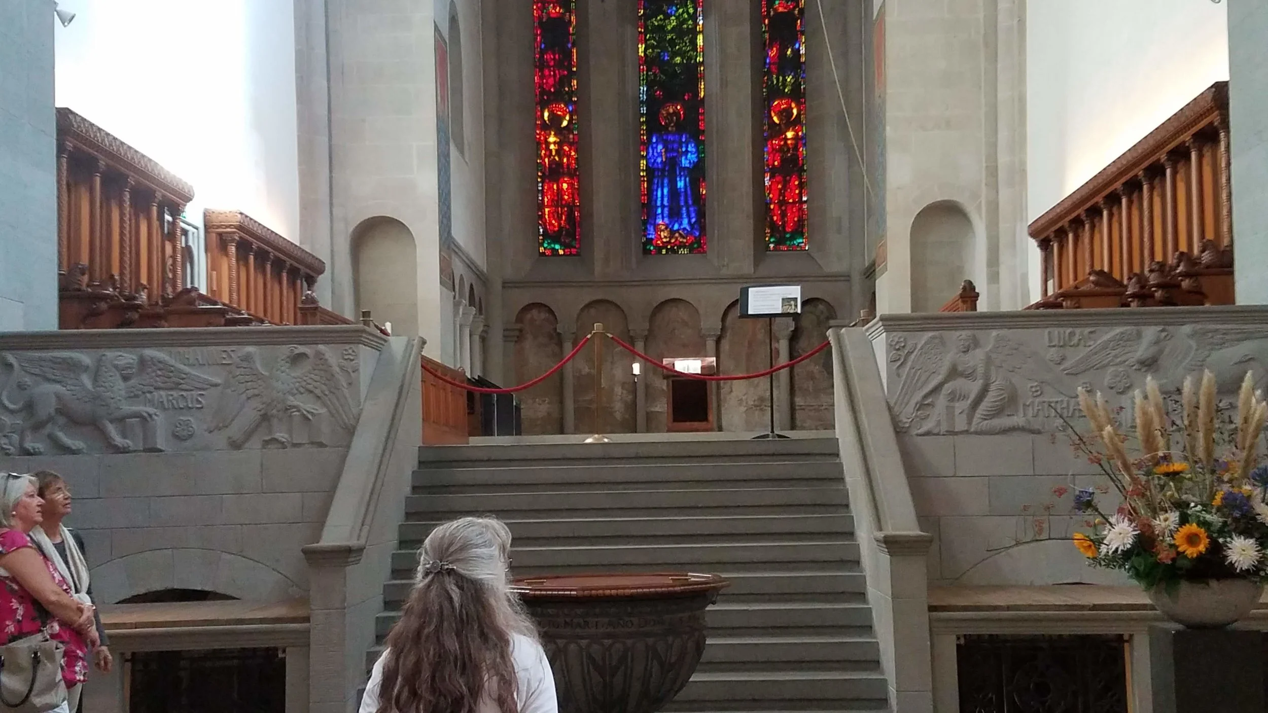 Nancy looks to where the wide pulpit once had been.