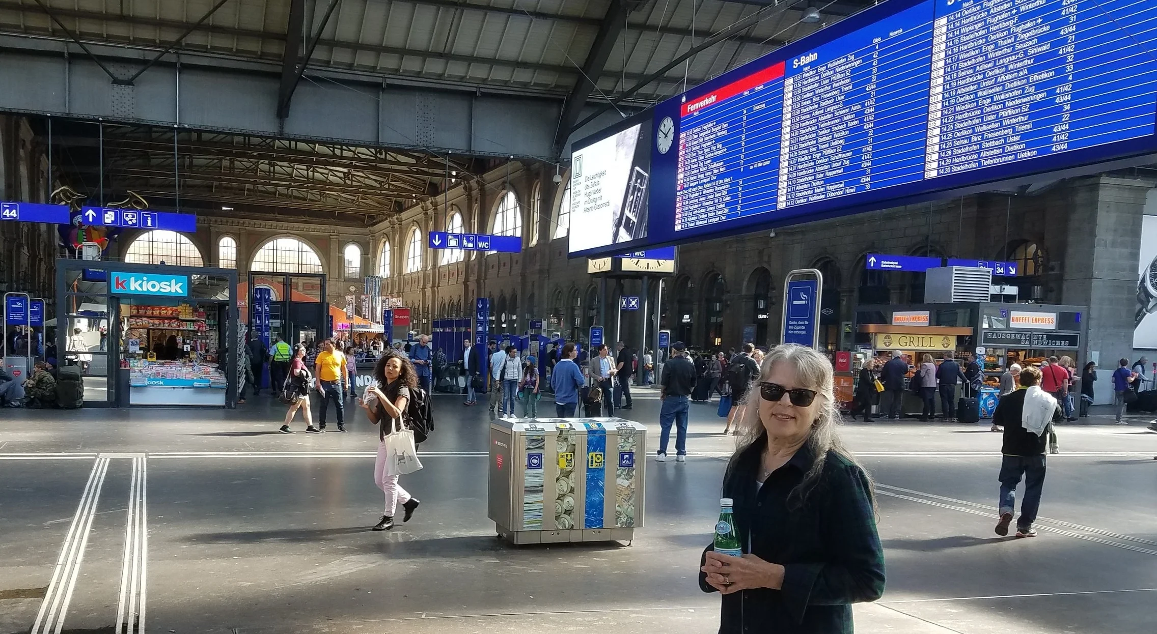 The massive Zurich rail station with a reader board of the trains leaving in the next hour or so. It is on several levels for tracks and even has it’s own shopping mall.