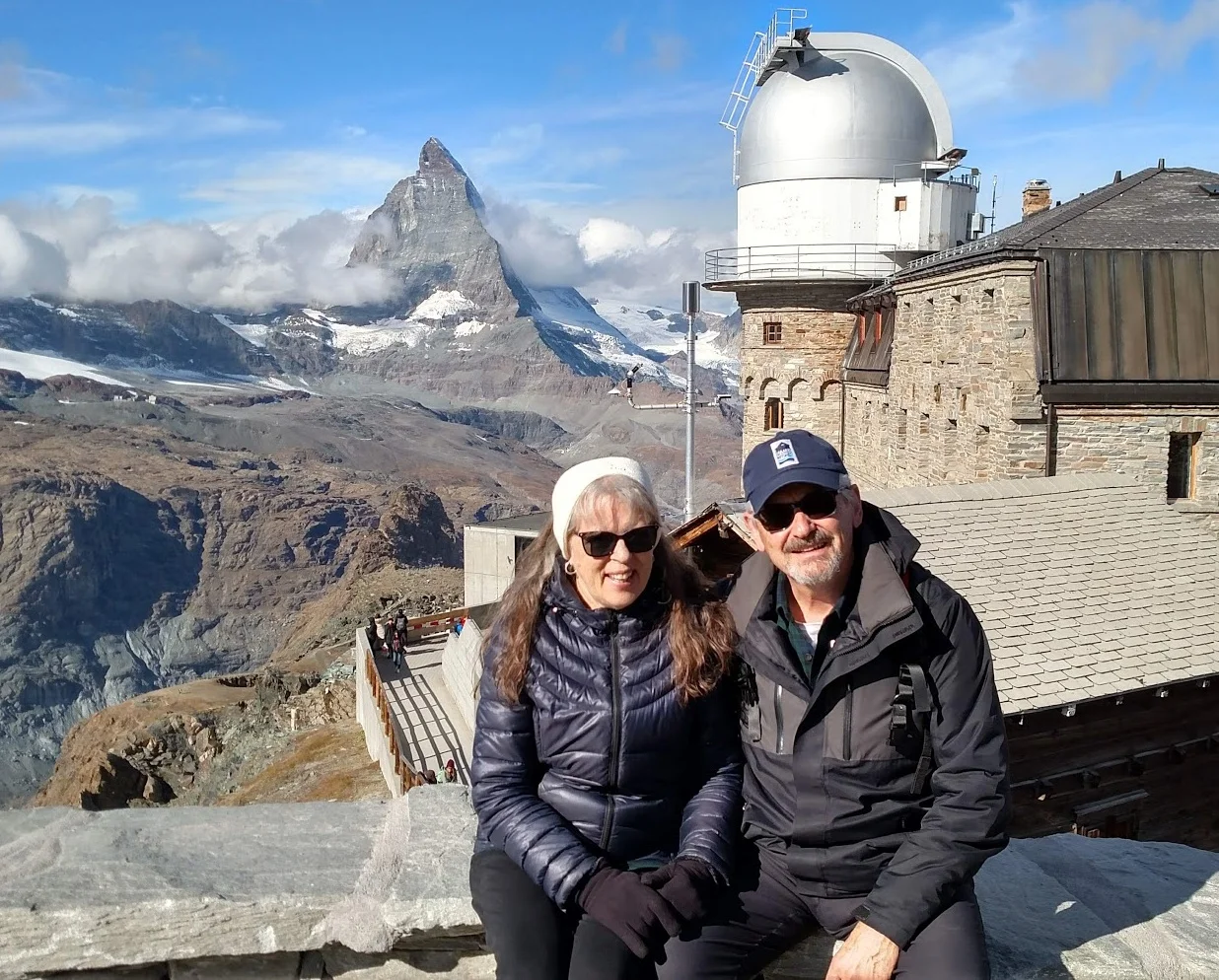 Resting at Gonergrat, Switzerland at over 10,000 foot elevation with view of the Matterhorn.