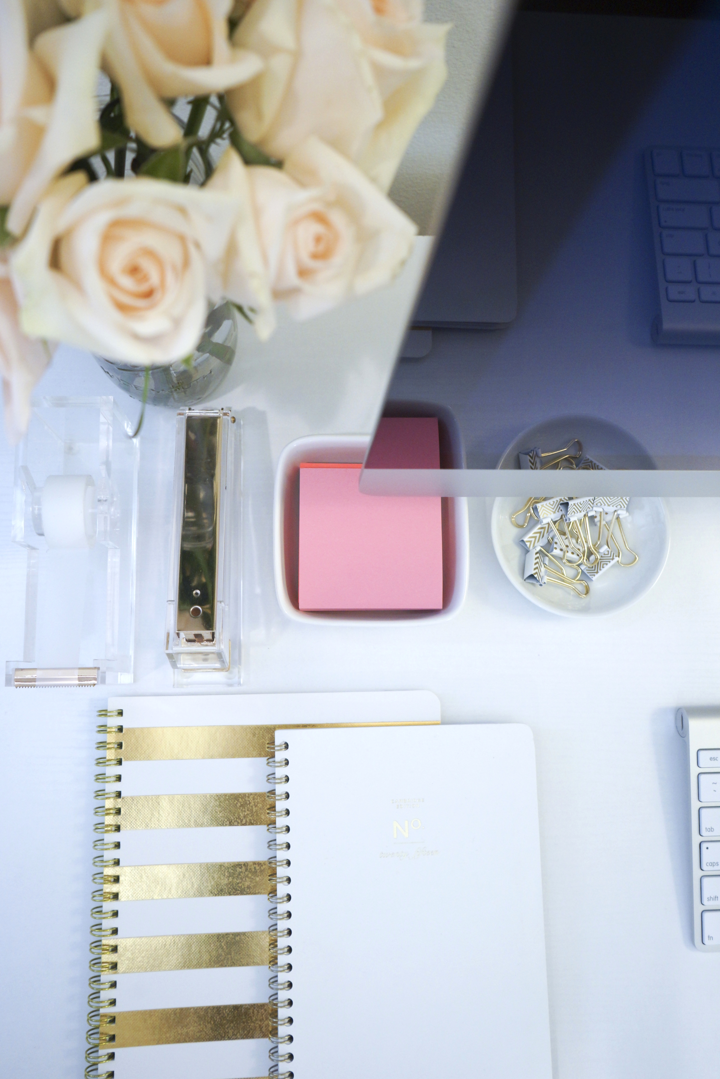 White and Gold Desk Workspace