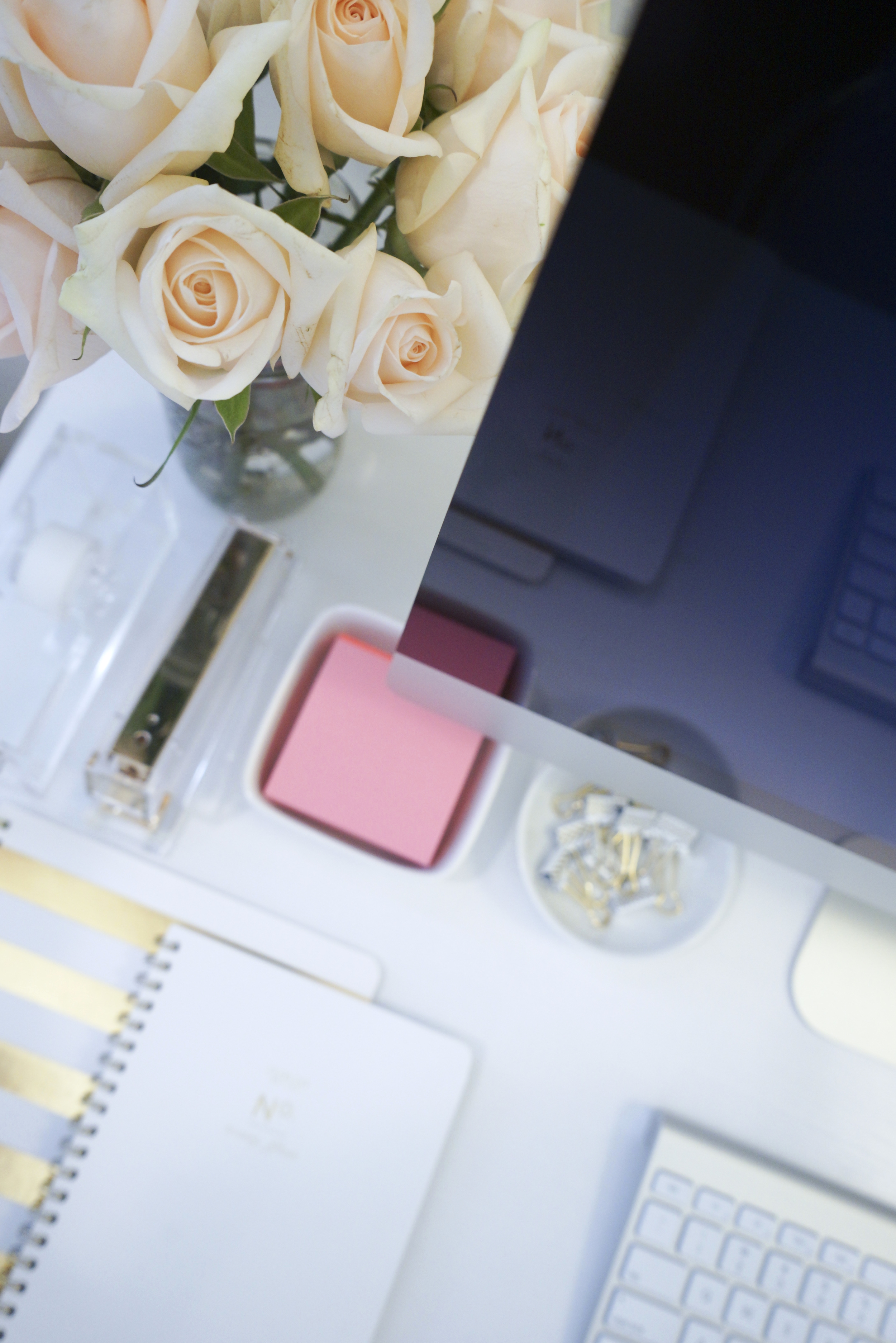 White and Gold Desk Workspace