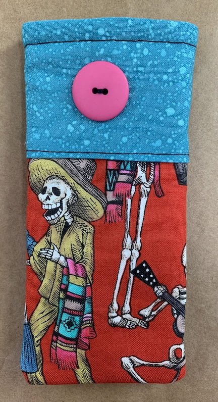 Calavera with Pink Button Glasses Case