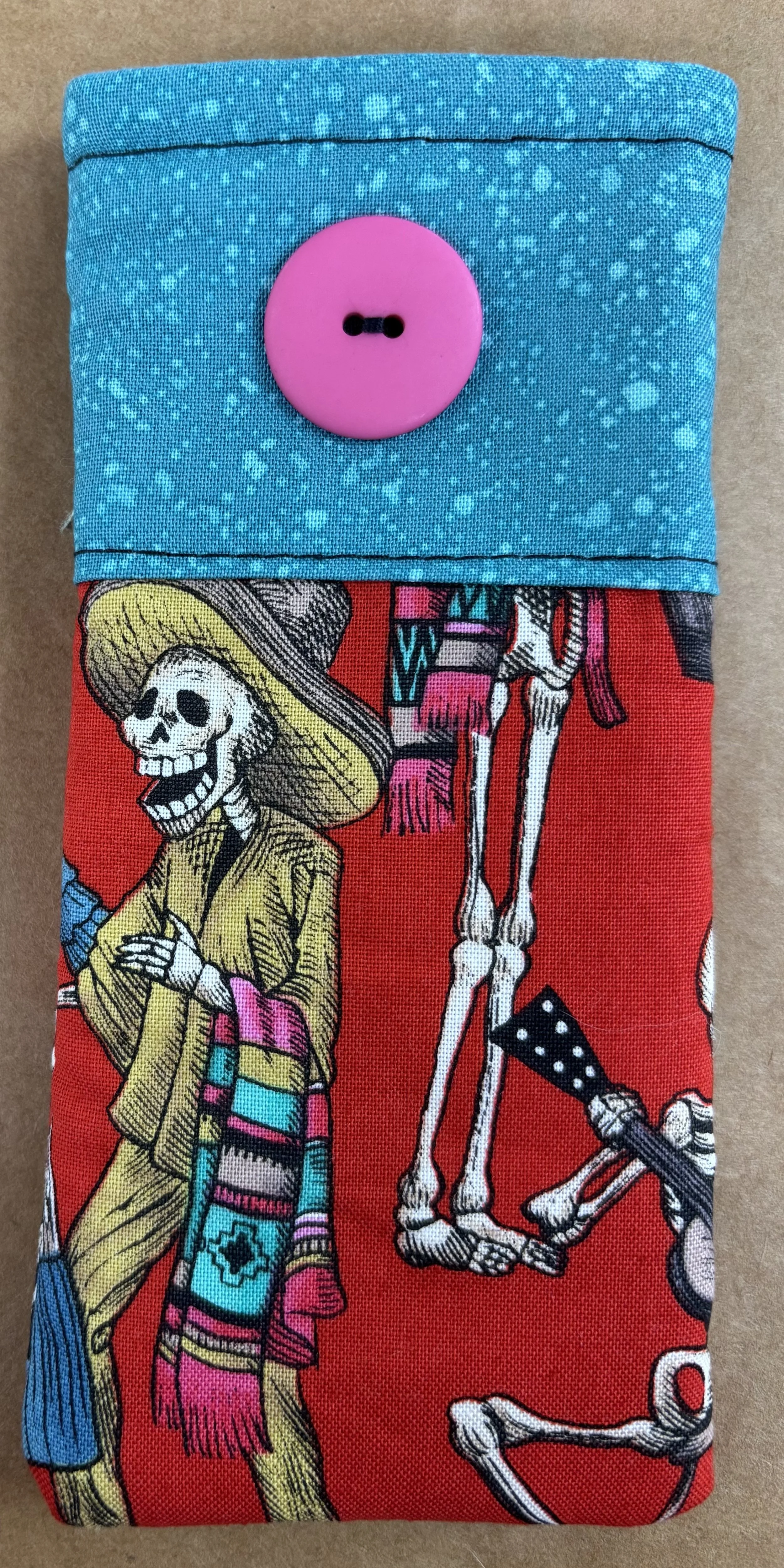 Calavera with Pink Button Glasses Case