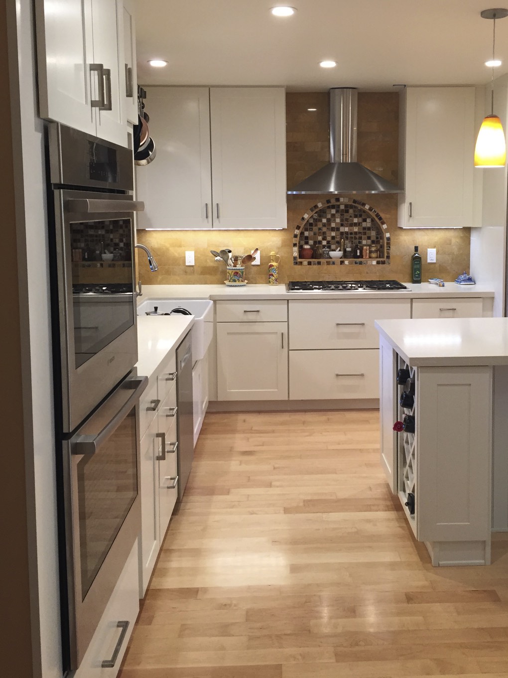 View of kitchen when you first walk in- the space is opened up to the dining room
