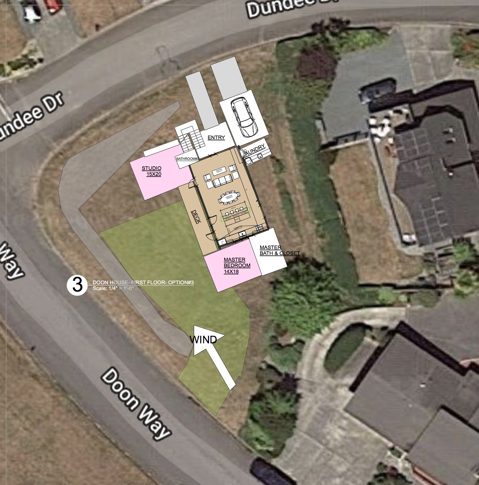The first step in figuring out a new house, is to block out the rooms and their relationship to the site.