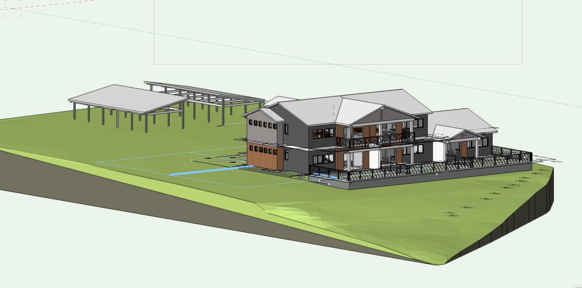 This is on a gently sloping site above the ferry in Clinton, WA. Worked on creating pop-outs for interest.