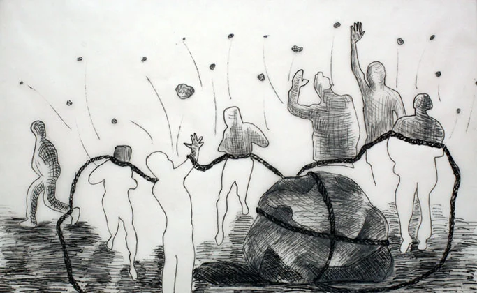 Untitled, from the series "Brief Commentaries". Ink on translucent Vellum paper, 8 x 13 in., 2004.