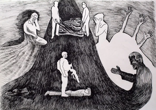 Untitled, from the series "Brief Commentaries". Ink on paper, 12 x 16 in., 2005.