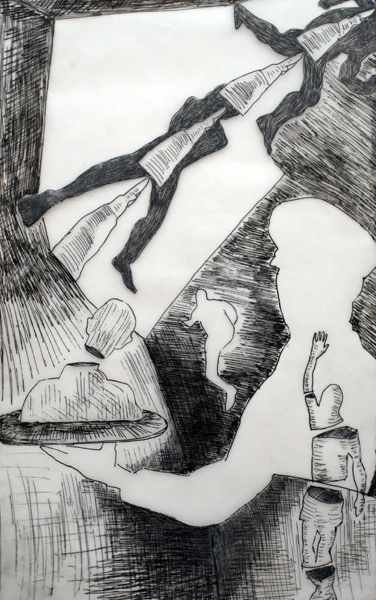 Untitled, from the series "Brief Commentaries". Ink on translucent Vellum paper, 13 x 8 in., 2004.