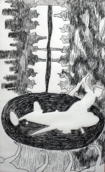 Untitled, from the series "Brief Commentaries". Ink on translucent Vellum paper, 13 x 8 in., 2004.
