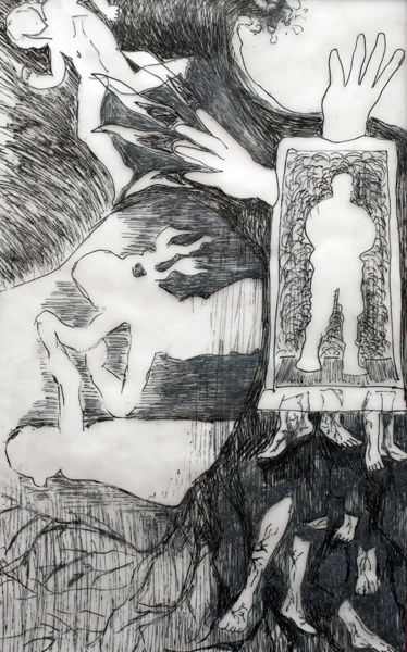 Untitled, from the series "Brief Commentaries". Ink on translucent Vellum paper, 13 x 8 in., 2004.
