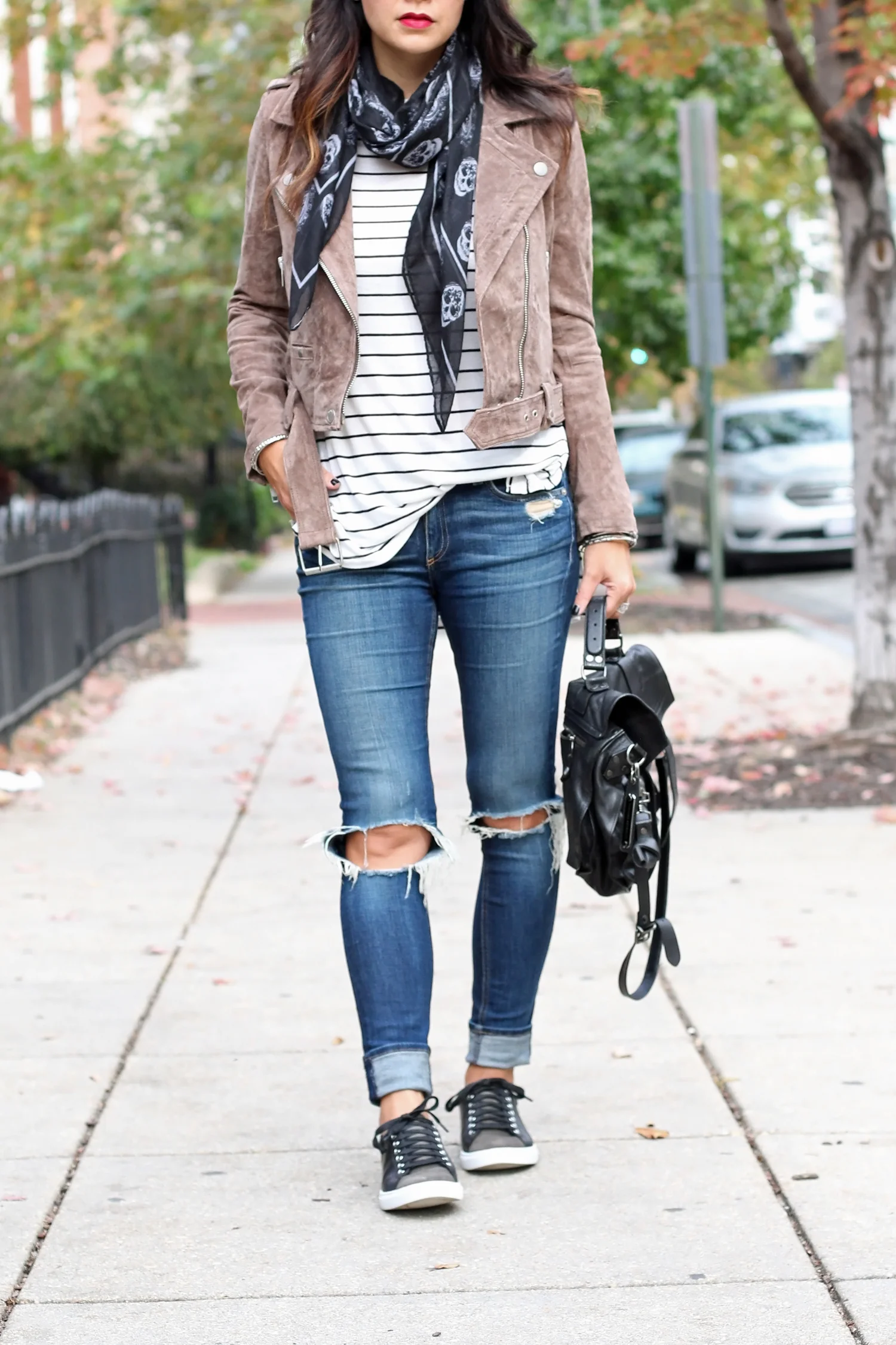 Sneaker and Leather Jacket Outfit