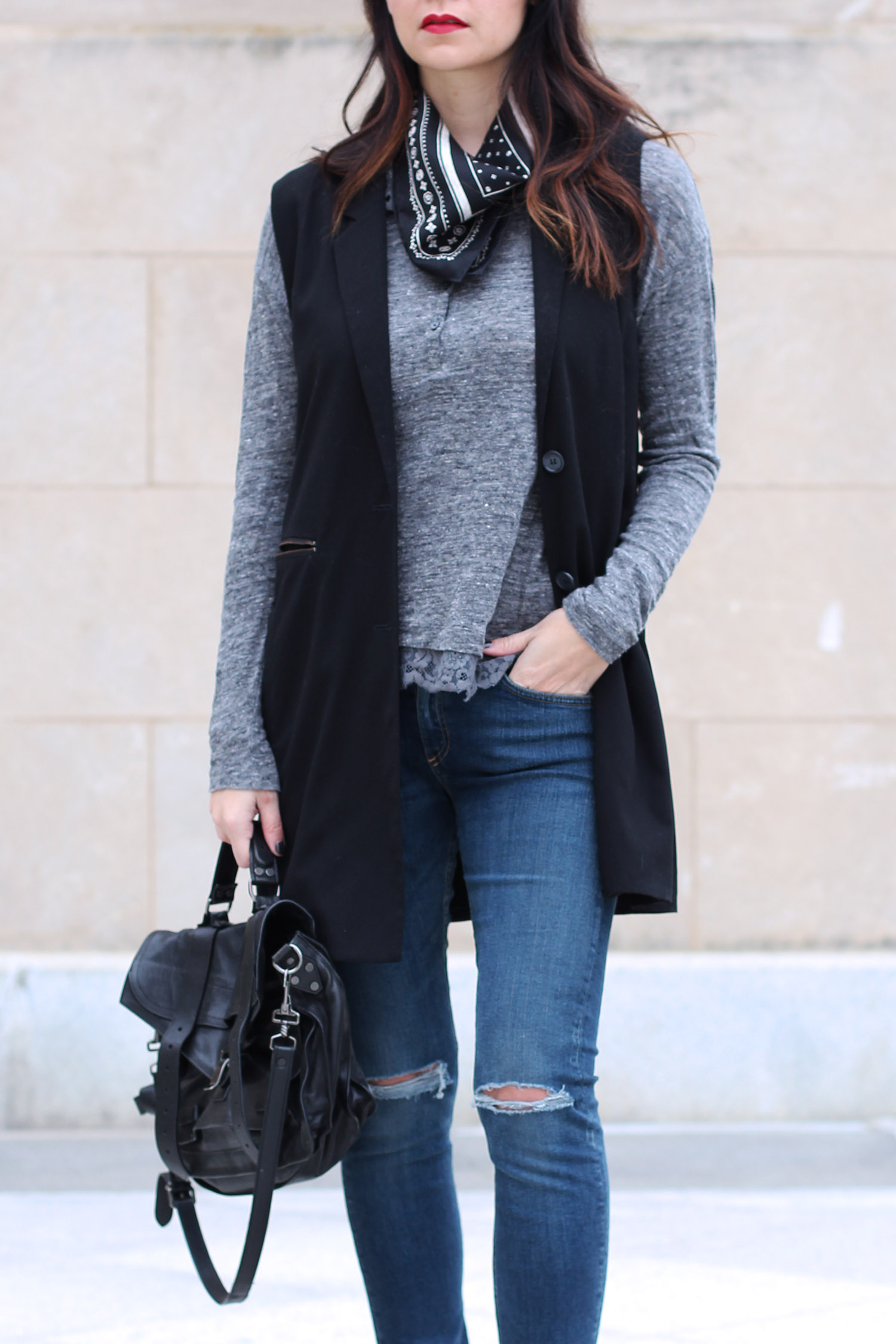 Black Longline Duster Vest