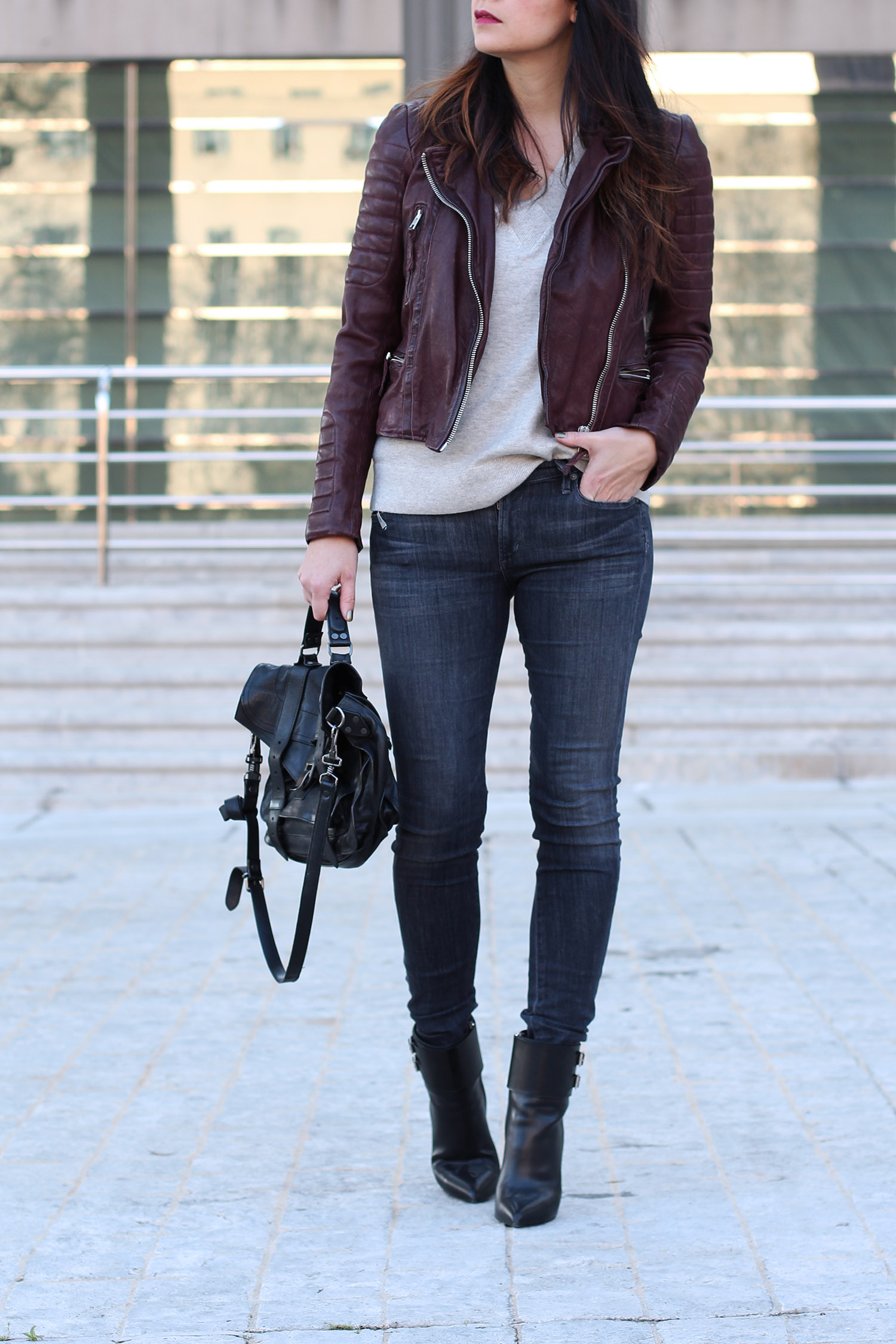 Burgundy Moto Jacket, Citizens for Humanity Jeans