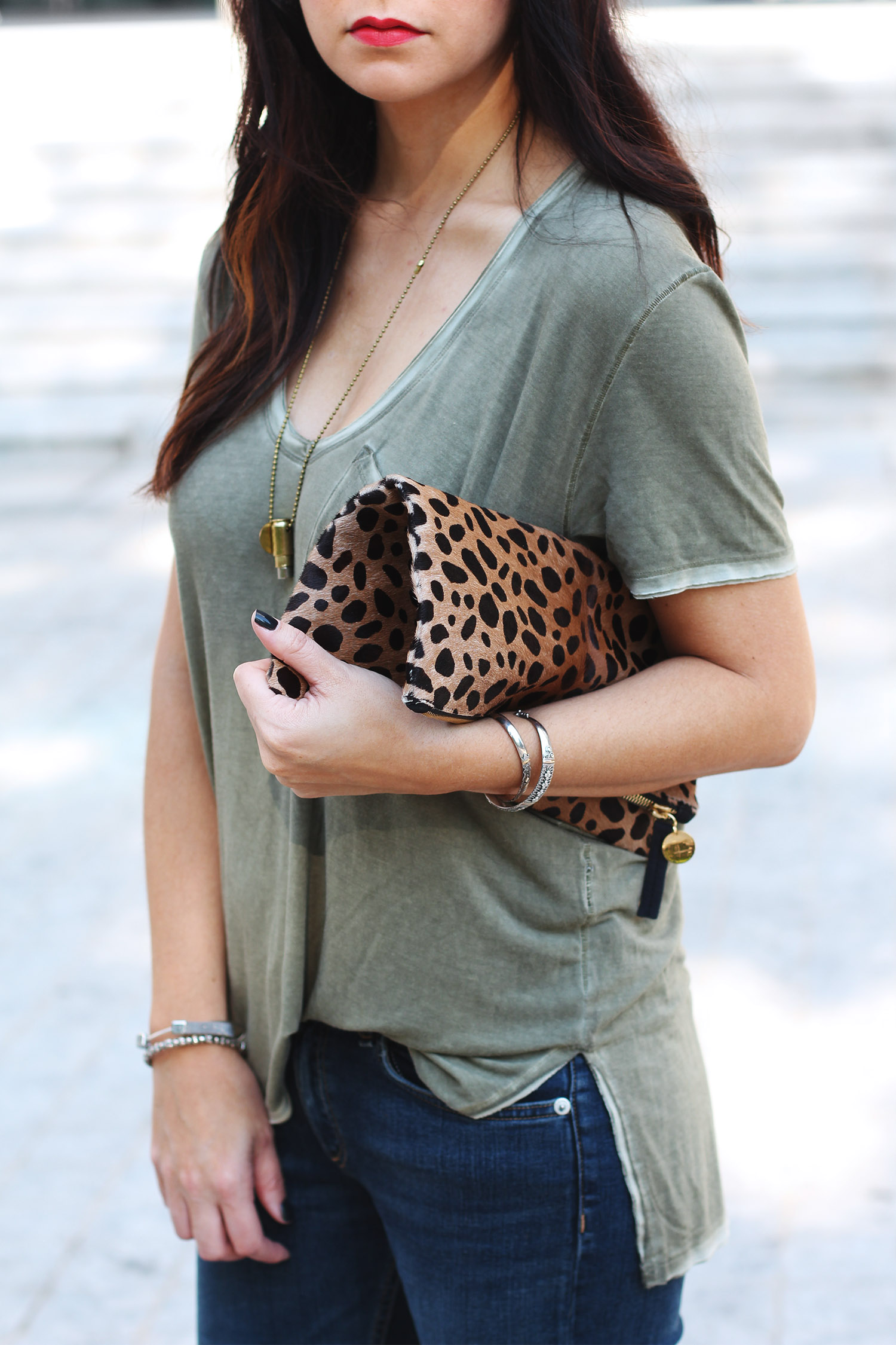 Free People T-Shirt, Clare V. Foldover Clutch