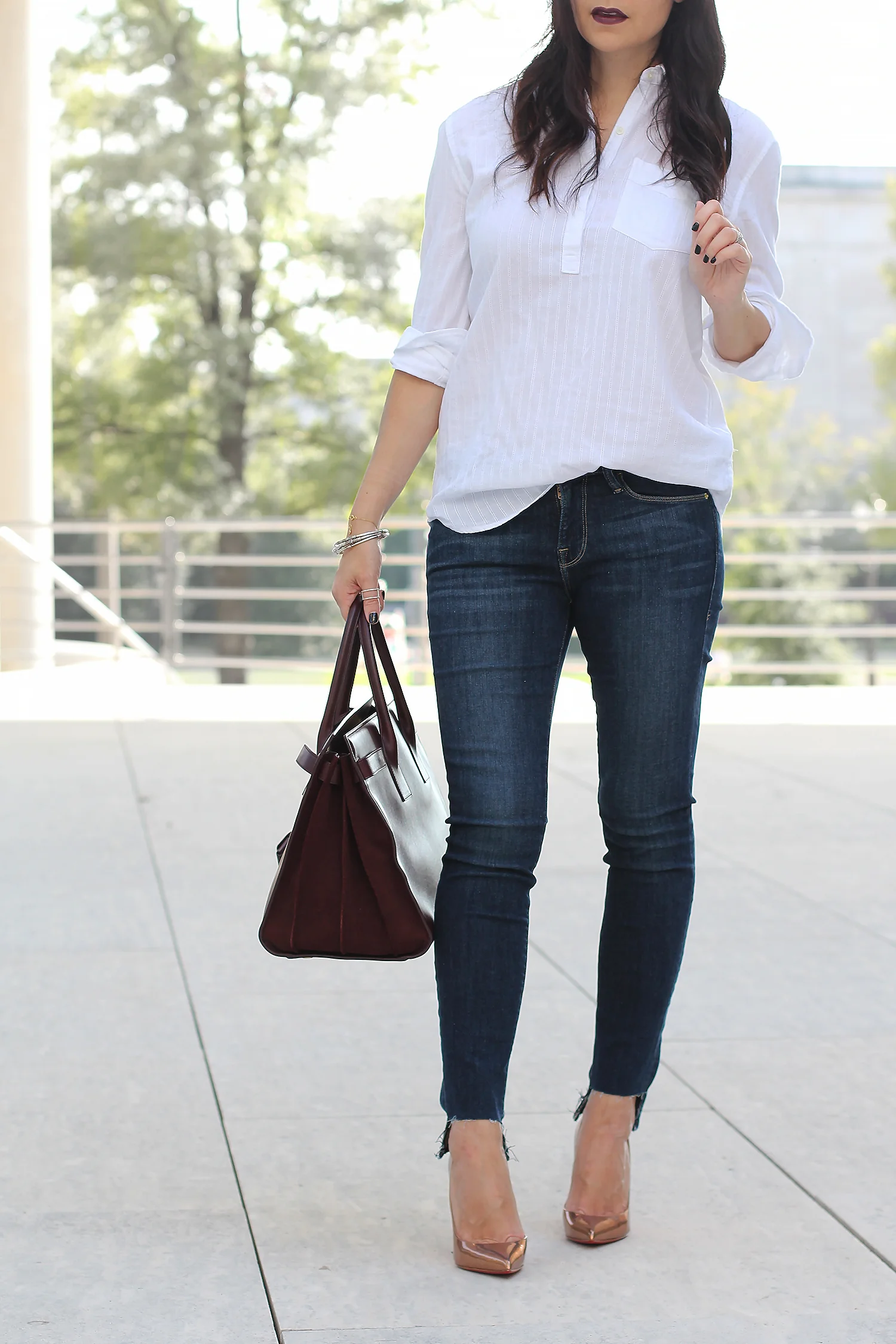 long white shirt with jeans