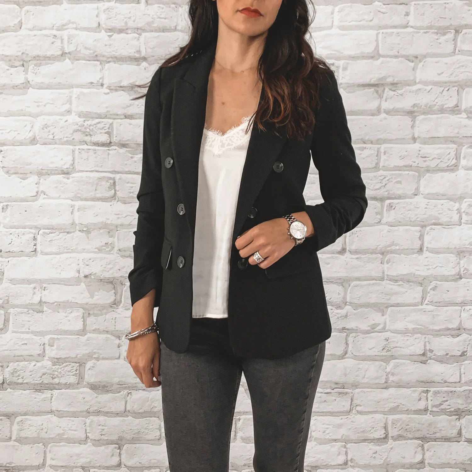 — OUTFIT DETAILS — 1. State Blazer {Anniversary Price: $85.90 | After Sale: $129.00 | Wearing: Extra Small} | BP. Lace Trim Camisole Top {Anniversary Price: $25.90 | After Sale: $39.00 | Wearing: Small} | Topshop Jaime High Waisted Jeans {Anniversary Price: $49.90 | After Sale: $75.00 | Wearing: 28} — CCW DETAILS — StealthGearUSA Holster | Belt | Glock 43