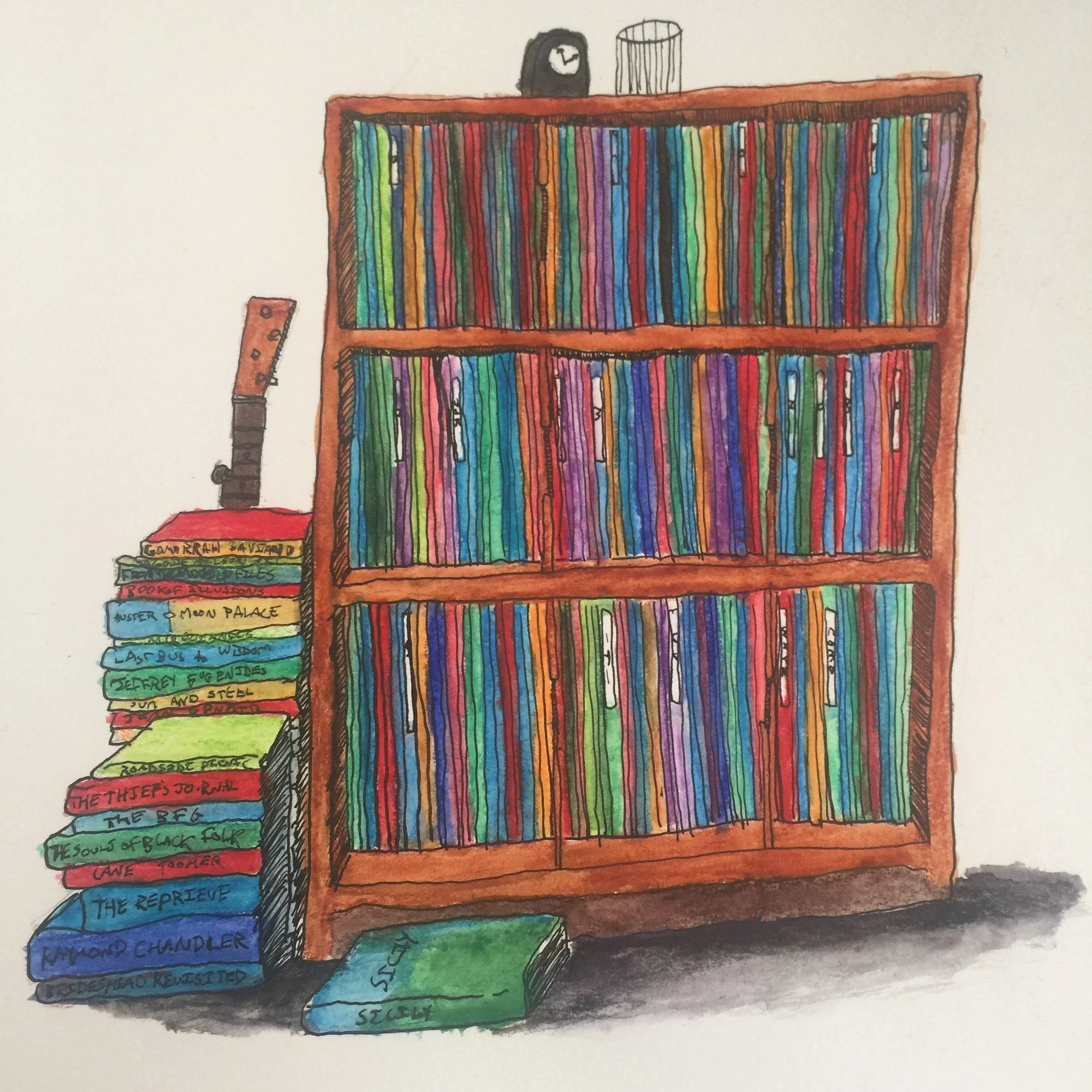 Record Collection (watercolor, pen & ink, 2017)