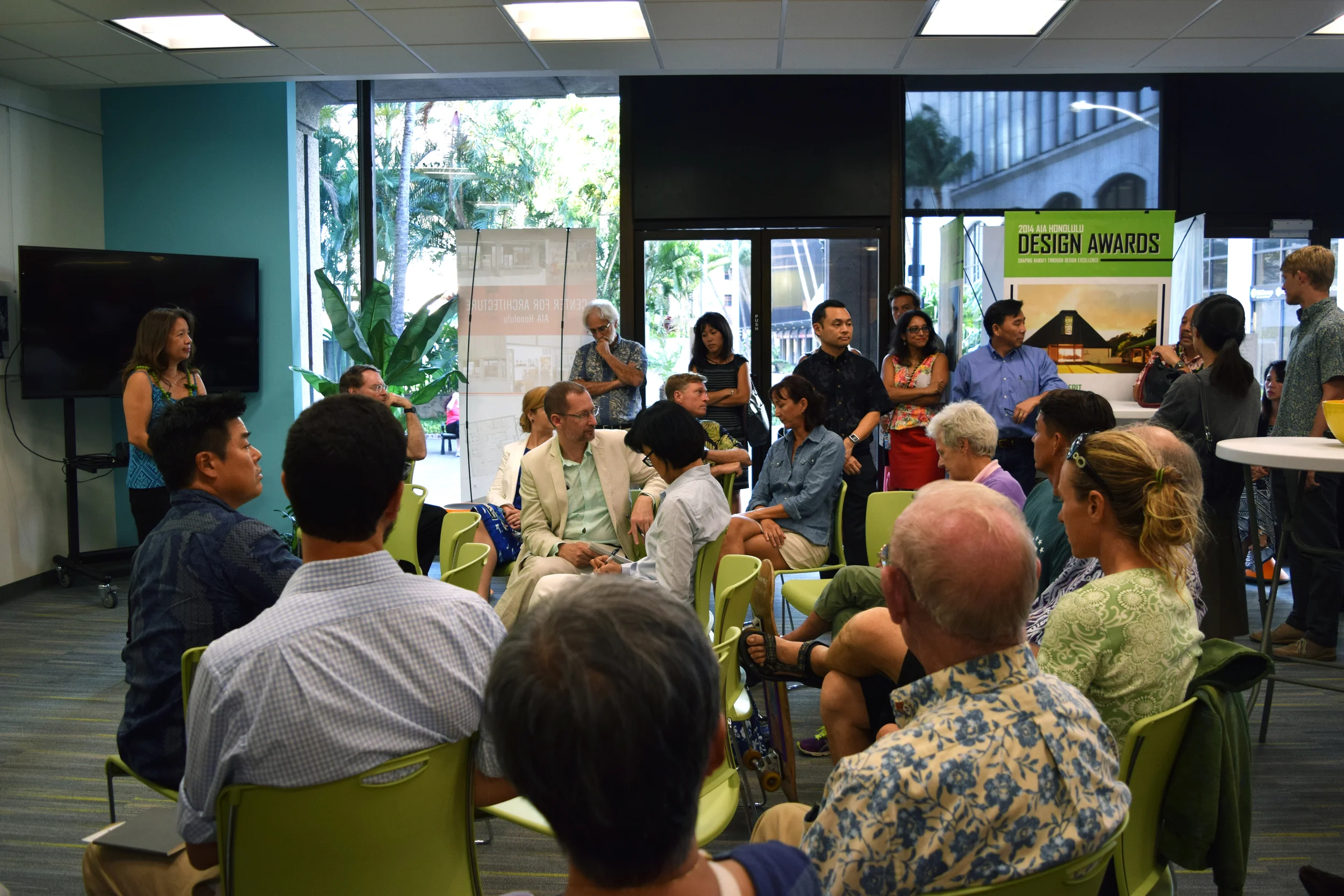 Council Chair Ernest Martin; Council Member Carol Fukunaga; Senator Suzanne Chun Oakland; Representative Karl Rhoads; Scott Wilson, AIA, AIA Honolulu President; Harrison Rue, Community Building & TOD Administrator; Pono Shim