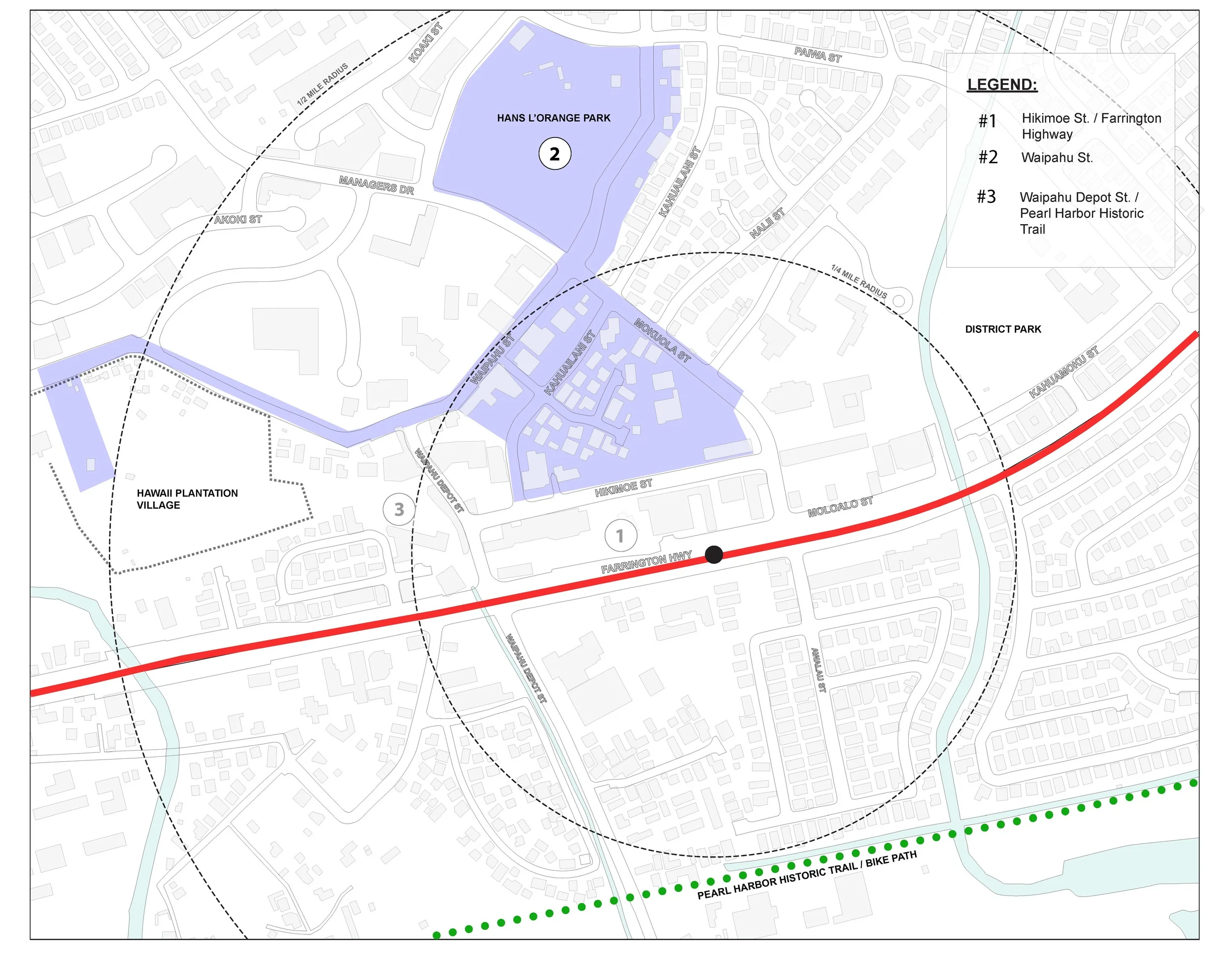 Zone 2 was comprised of the redevelopment and improvements along Waipahu Street and Hans L'Orange Park, as well as a connection strategy to Hawaii Plantation Village.
