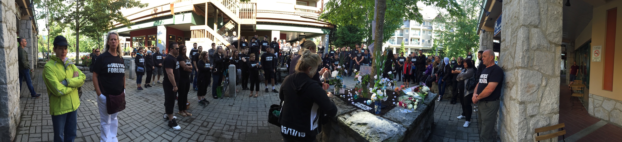 Friends and family gather at the site where Luka Gordic was murdered on May 17th 2015.