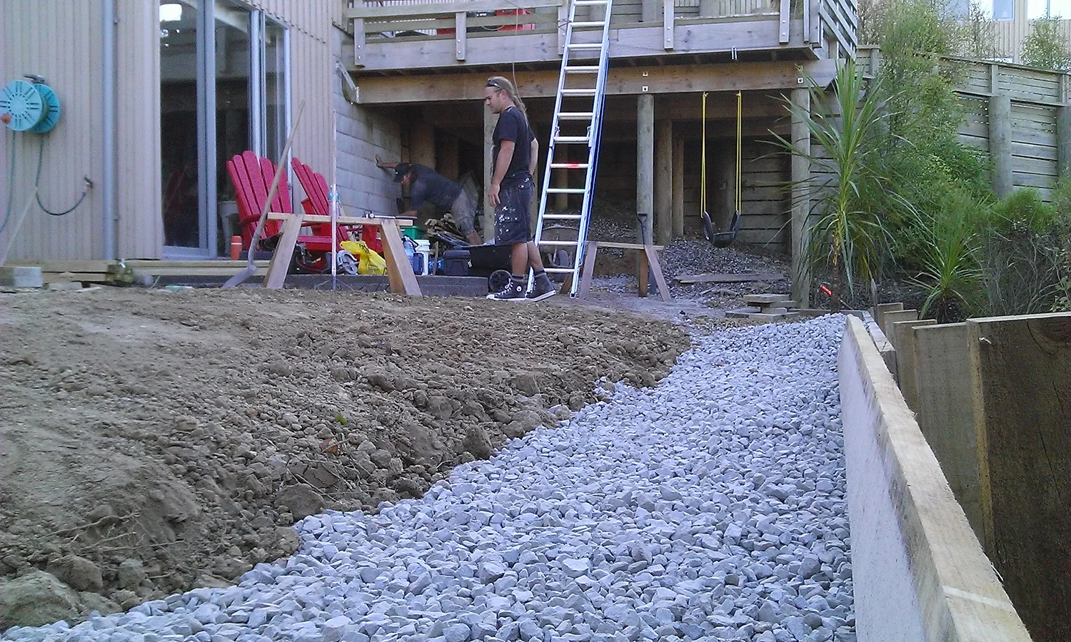  3.3 Retaining wall complete, drainage metal and fill in place 