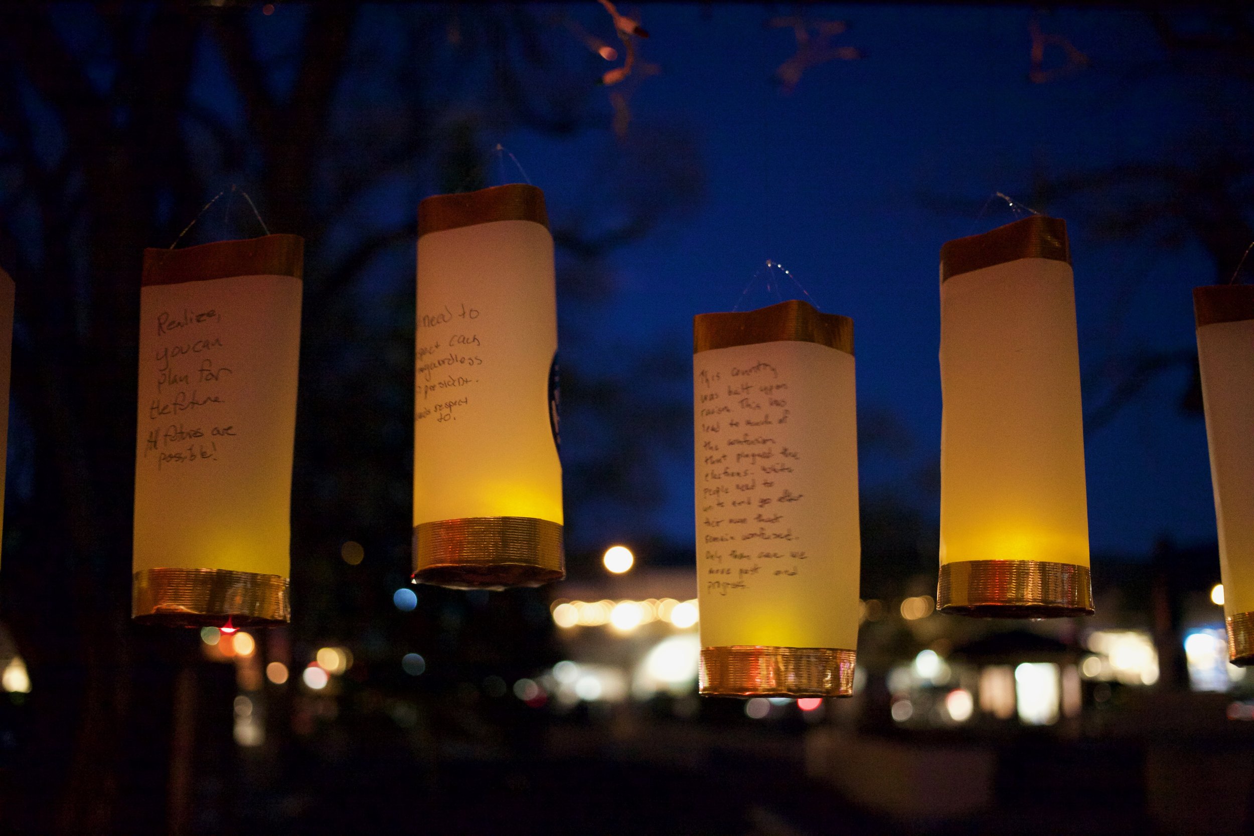 Lanterns for Peace at the town plaza in Taos, NM