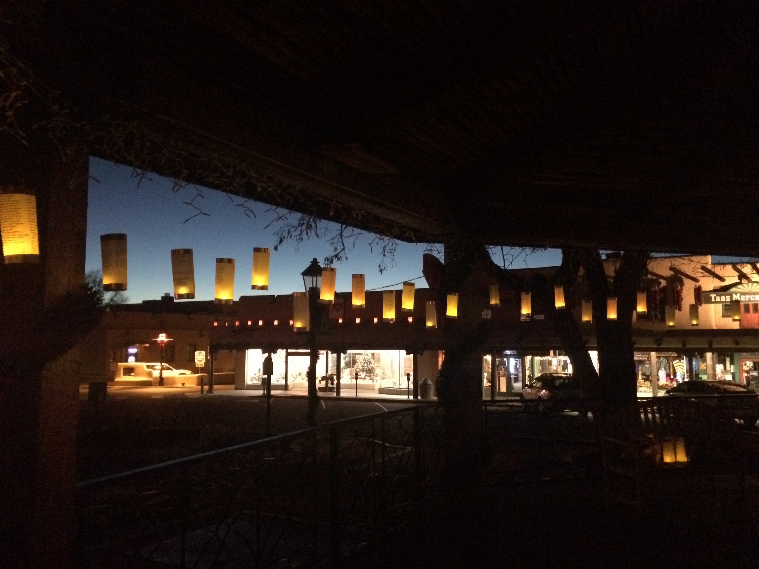 Lanterns for Peace at the town plaza in Taos, NM