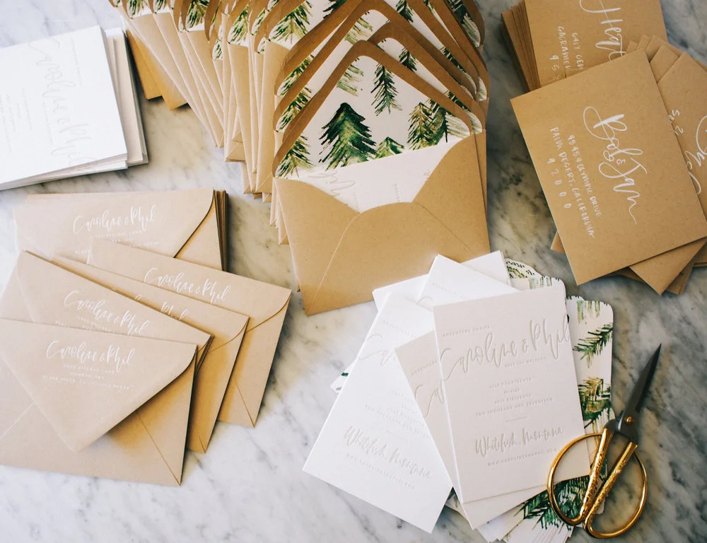 Taupe Letterpress Save the Dates for an Earthy Montana Wedding