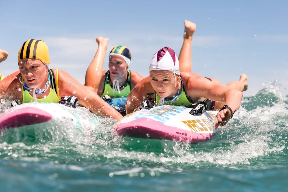 Athletes competing in the board race at the Glenelg Sprint Challenge