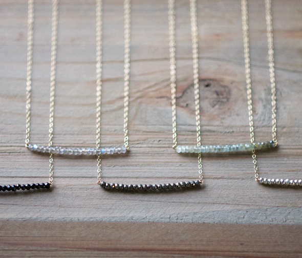 Susan Meier Line Necklaces 18K gold-filled with semi-precious stones. $42.00 Available now at the J-shop