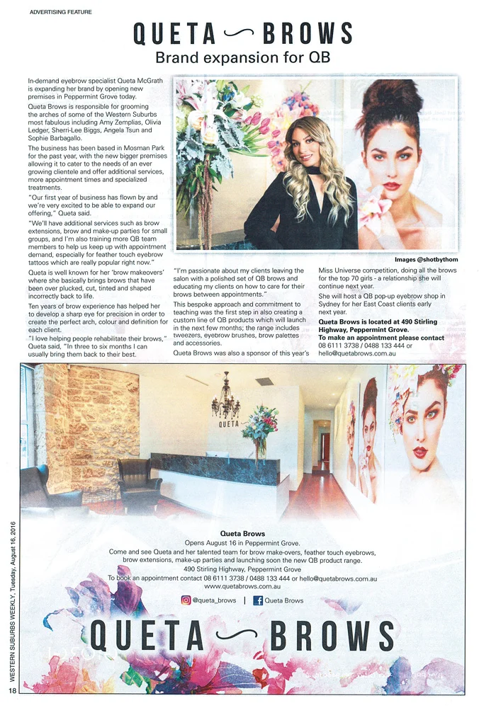 Queta Brows Brand Expansion / Western Suburbs Weekly Newspaper