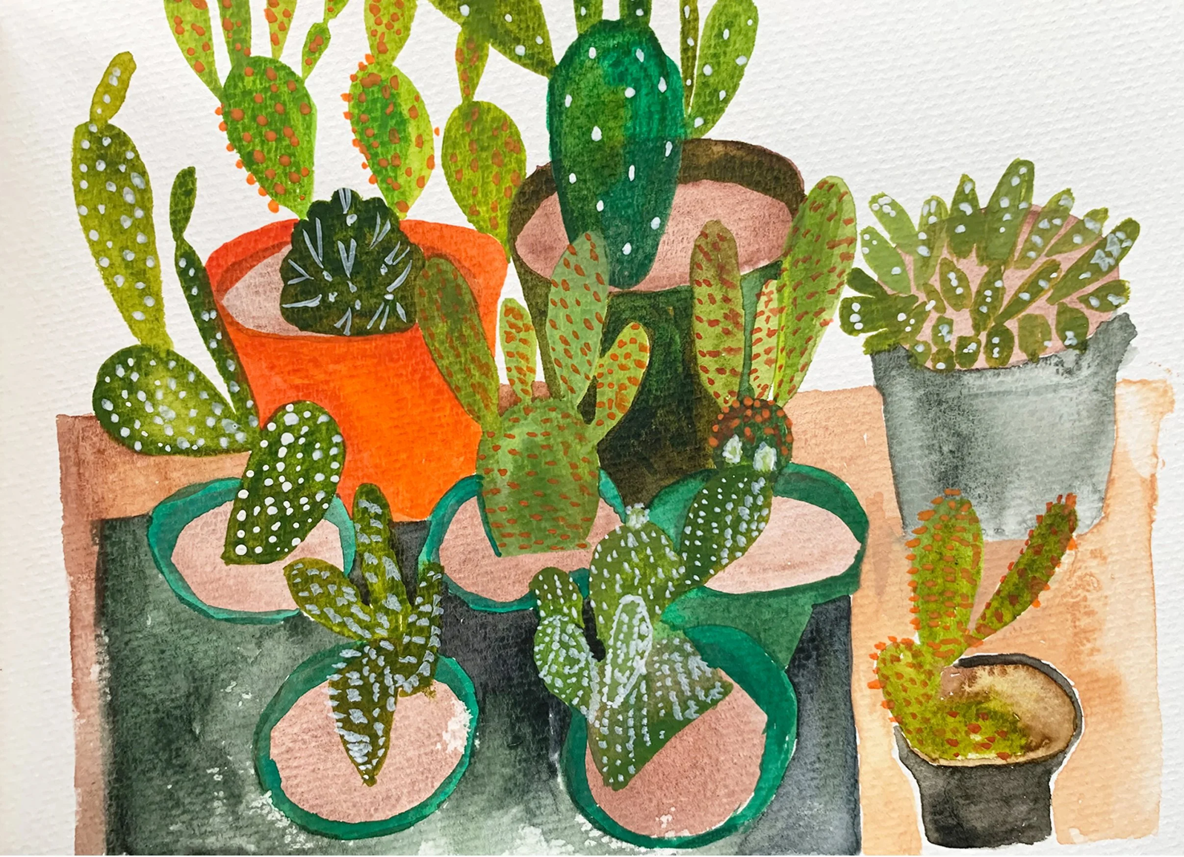   Cactus Trays at Martinson’s , gouache, 2021 