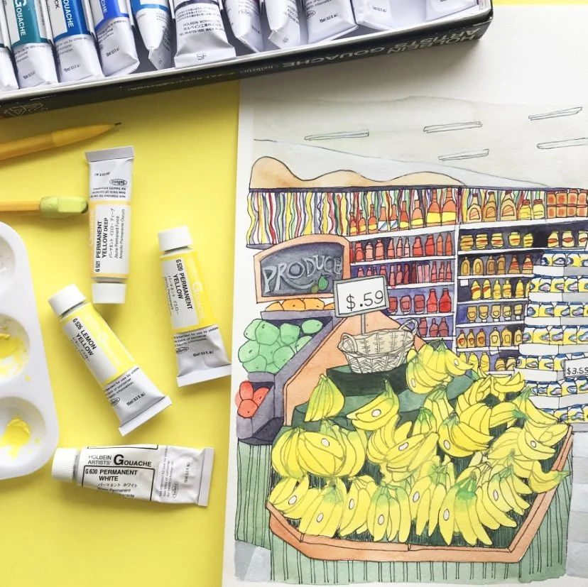   McDade’s Produce , gouache 