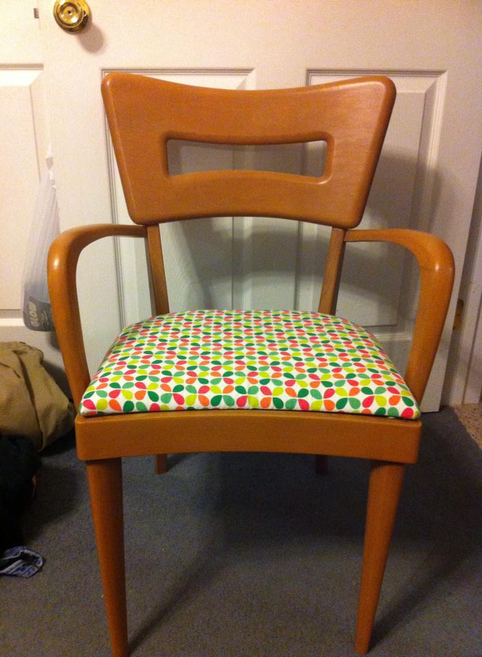 After! I picked this fabric as 4 of mine have original dark green vinyl in mint condition, so wanted to coordinate the other 2. I still have 5 more of my own chairs to restore when I get around to it. We are using them in the mean time.