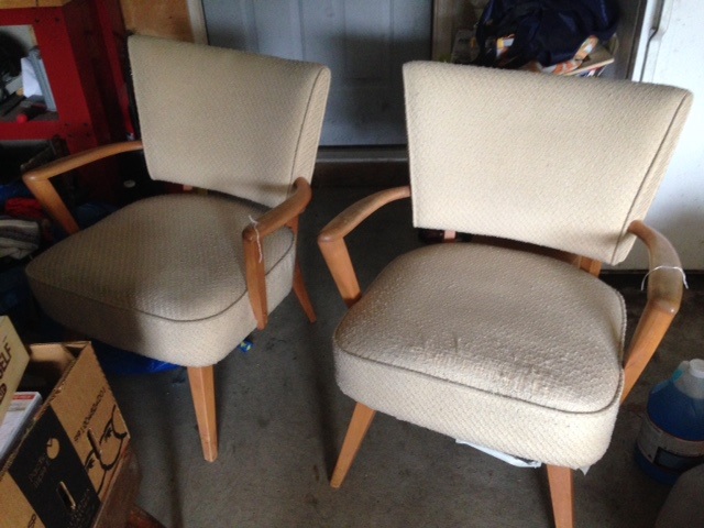 Rare enough to find an upholstered piece of HW...a pair is just HEAVENLY! The one on the right seems to have been a doggie's friend and has more damage than the other. Legs need tightening, wood tended to and doggie issues erased, but these are going to clean up fabulous!