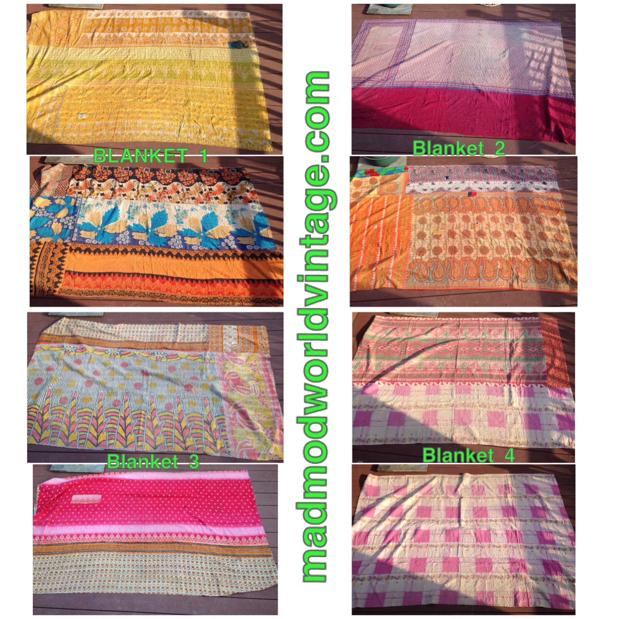 Gorgeous, twin size. Hand quilted in India of vintage Saris. So pretty! Take to the beach, pool, picnic, camper and so much more! They are beautifully boho and so colorful! Each side is a different blanket.