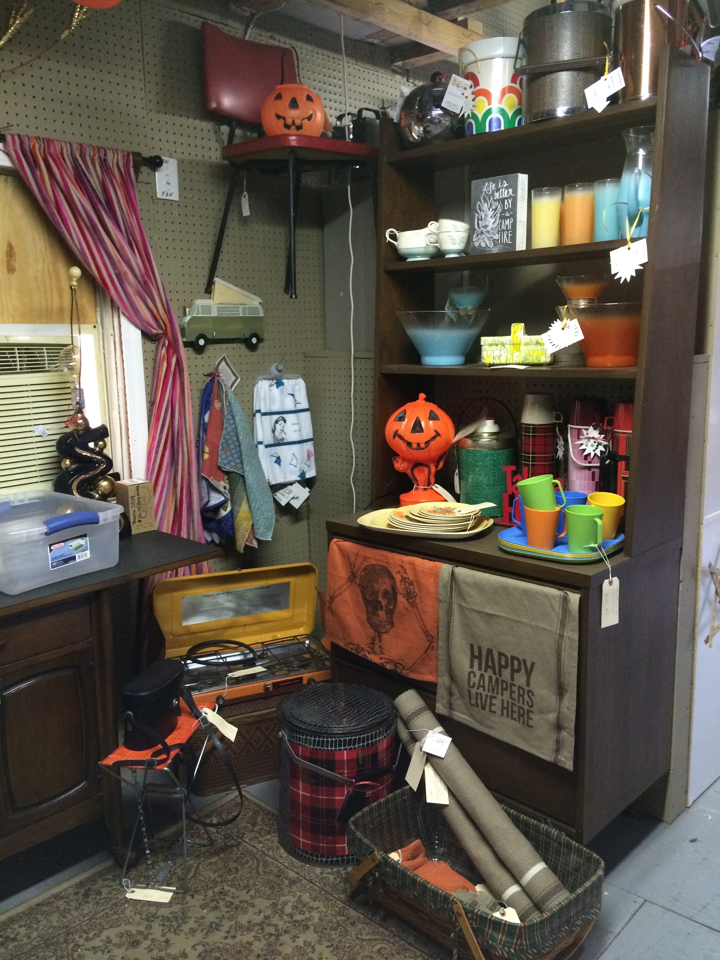 Halloween is IN! Grab some classic blow mold lights and pumpkin buckets! New door mats! Happy Campers Live Here reverses to WELCOME WHERE FRIENDS AND MARSHMALLOWS GET TOASTED AT THE SAME TIME. Shop at fleetwoodantiquemall.com WED-SUN 10am-6pm