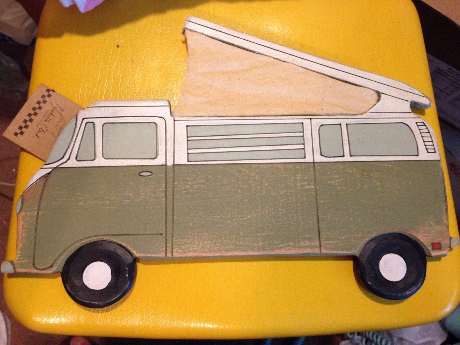 VW Bus painted wood wall plaque