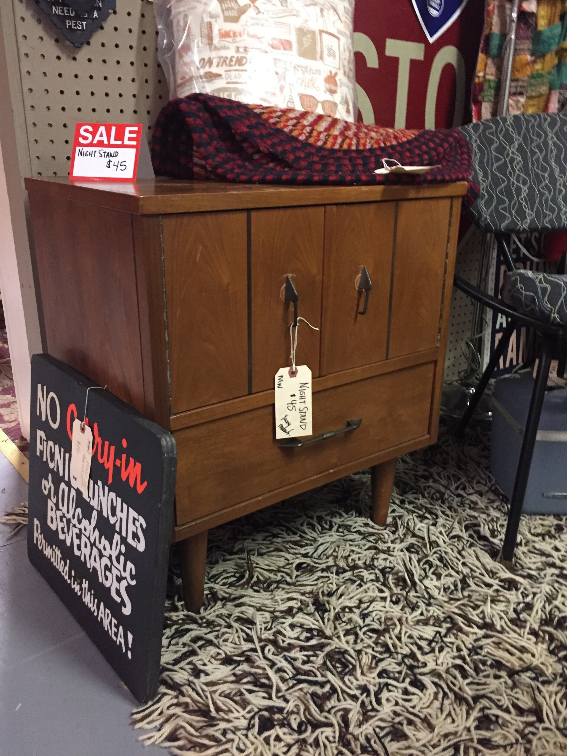 Matching nightstand. Has some finish issues. $45 at fleetwood antique mall.