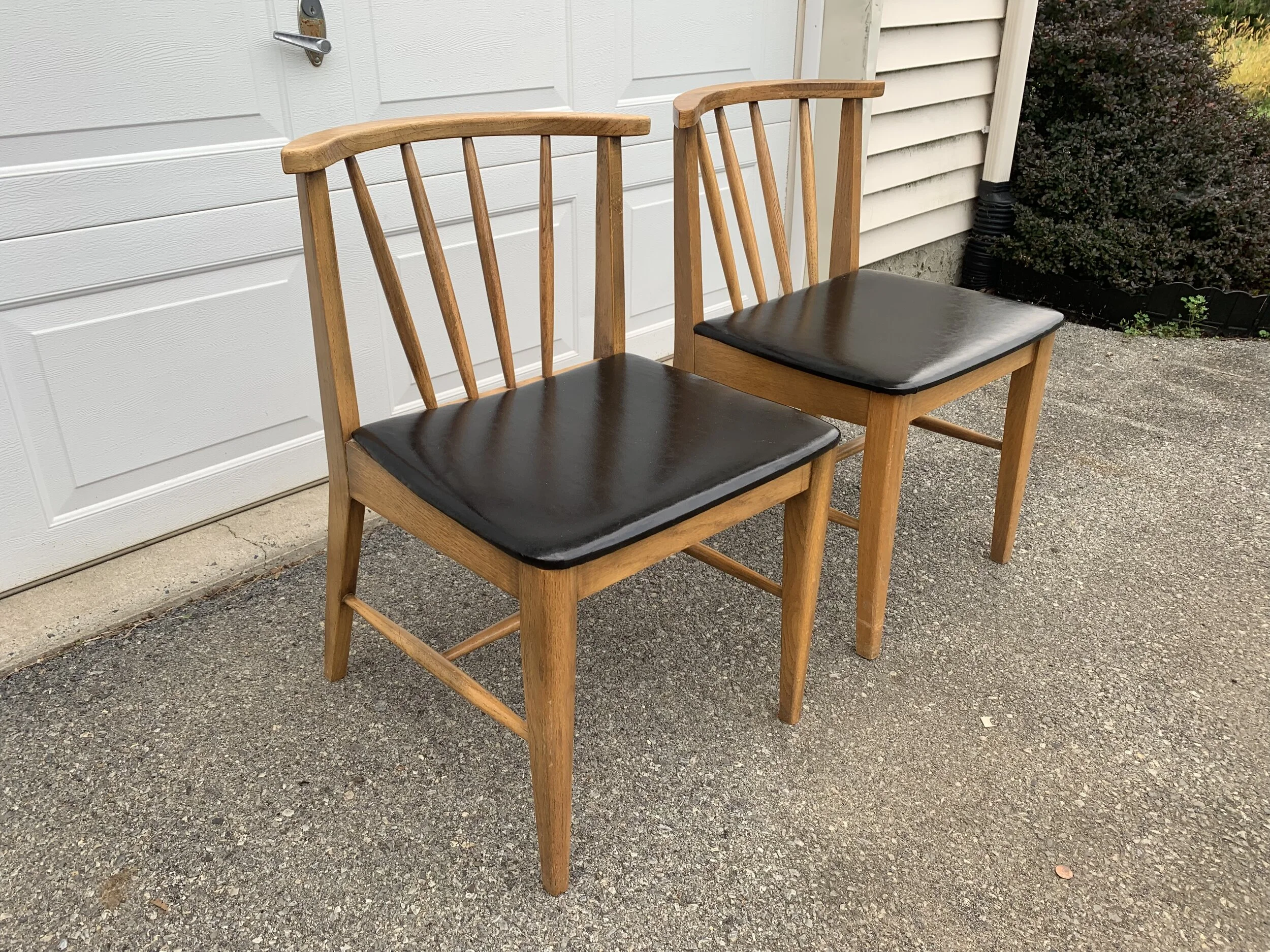 Oak spindle chairs.  Unmarked.  Probably American.  Super cute.