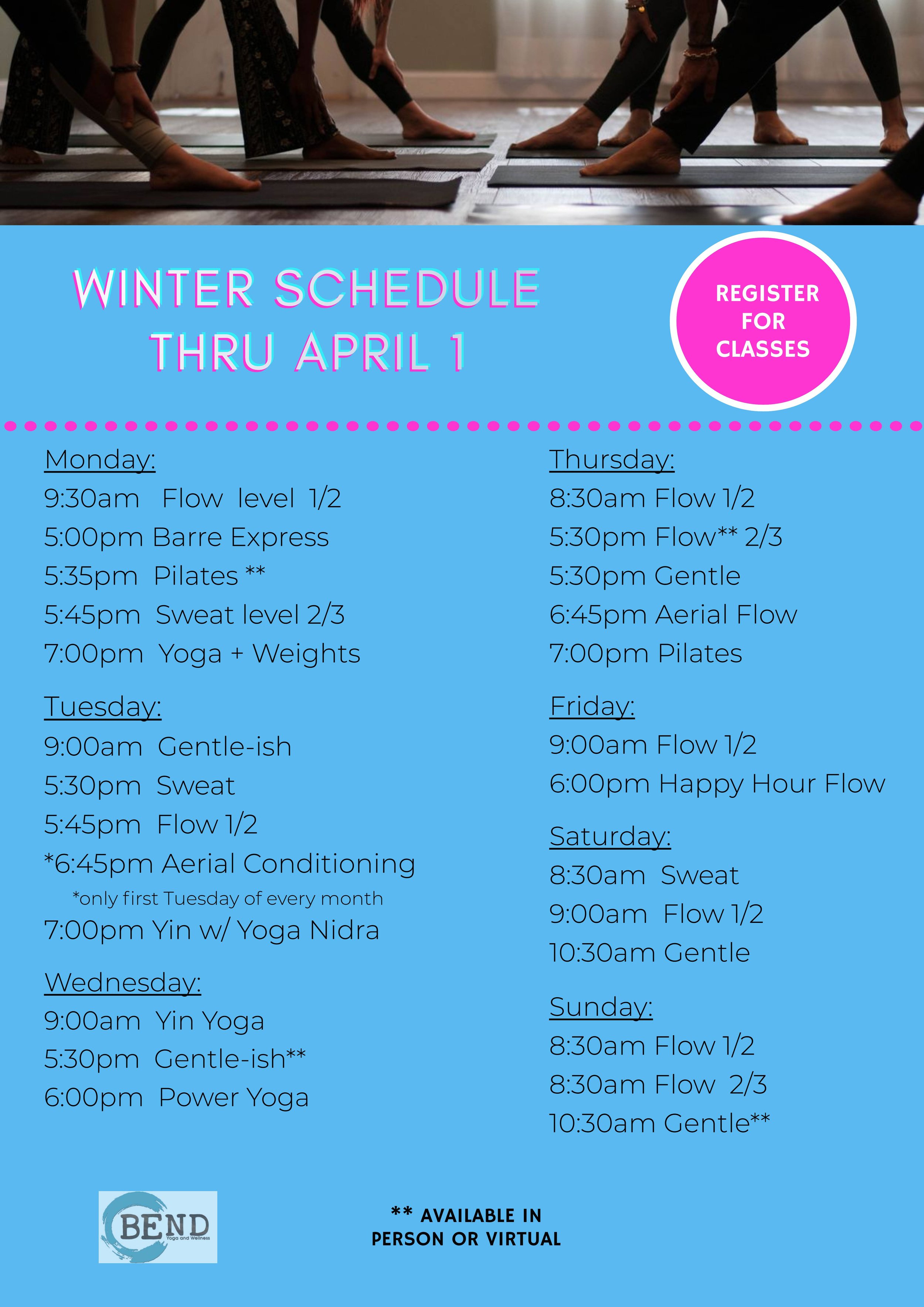 Class Schedule — Bend Yoga and Wellness