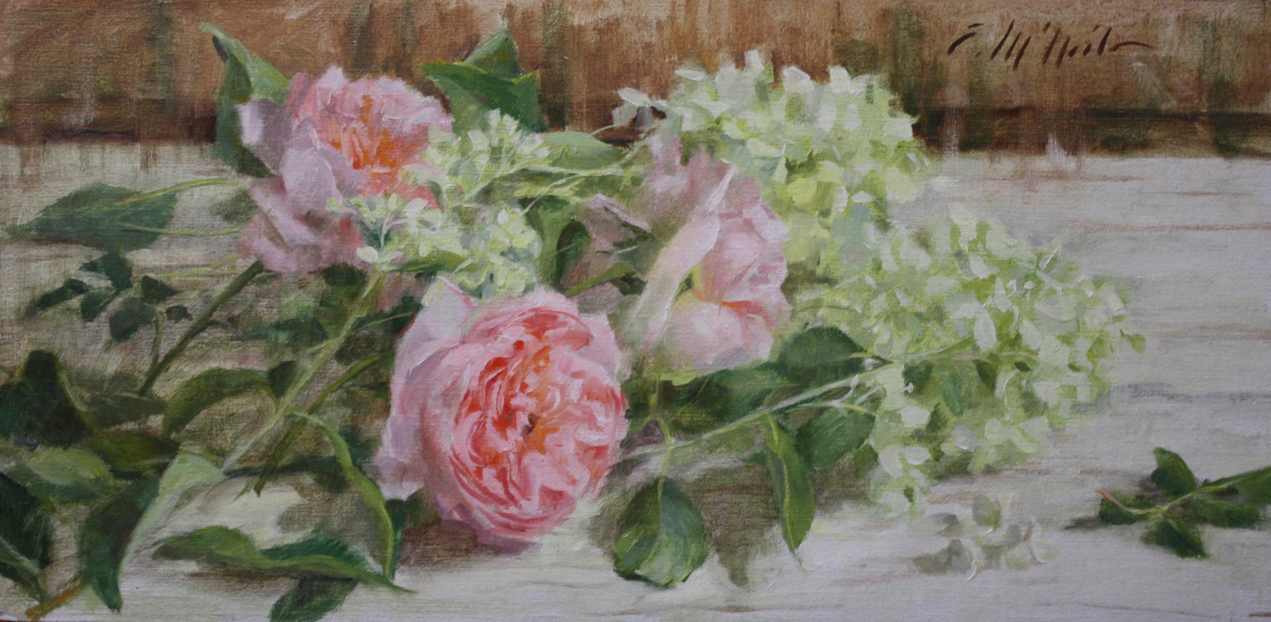"Roses and Hydrangeas" 8x16.5 $480