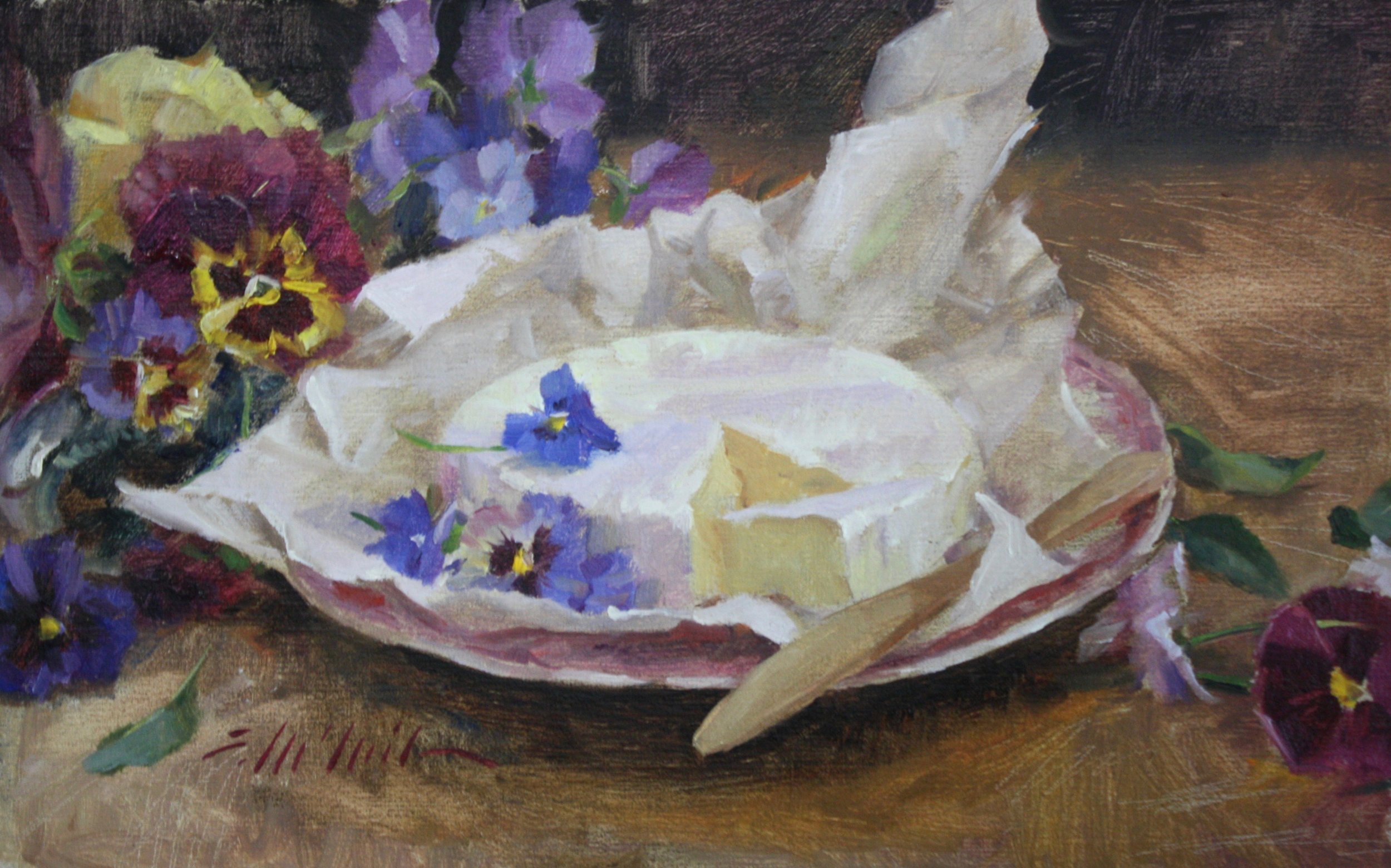 "Brie with Pansies" 7.5x12 $350