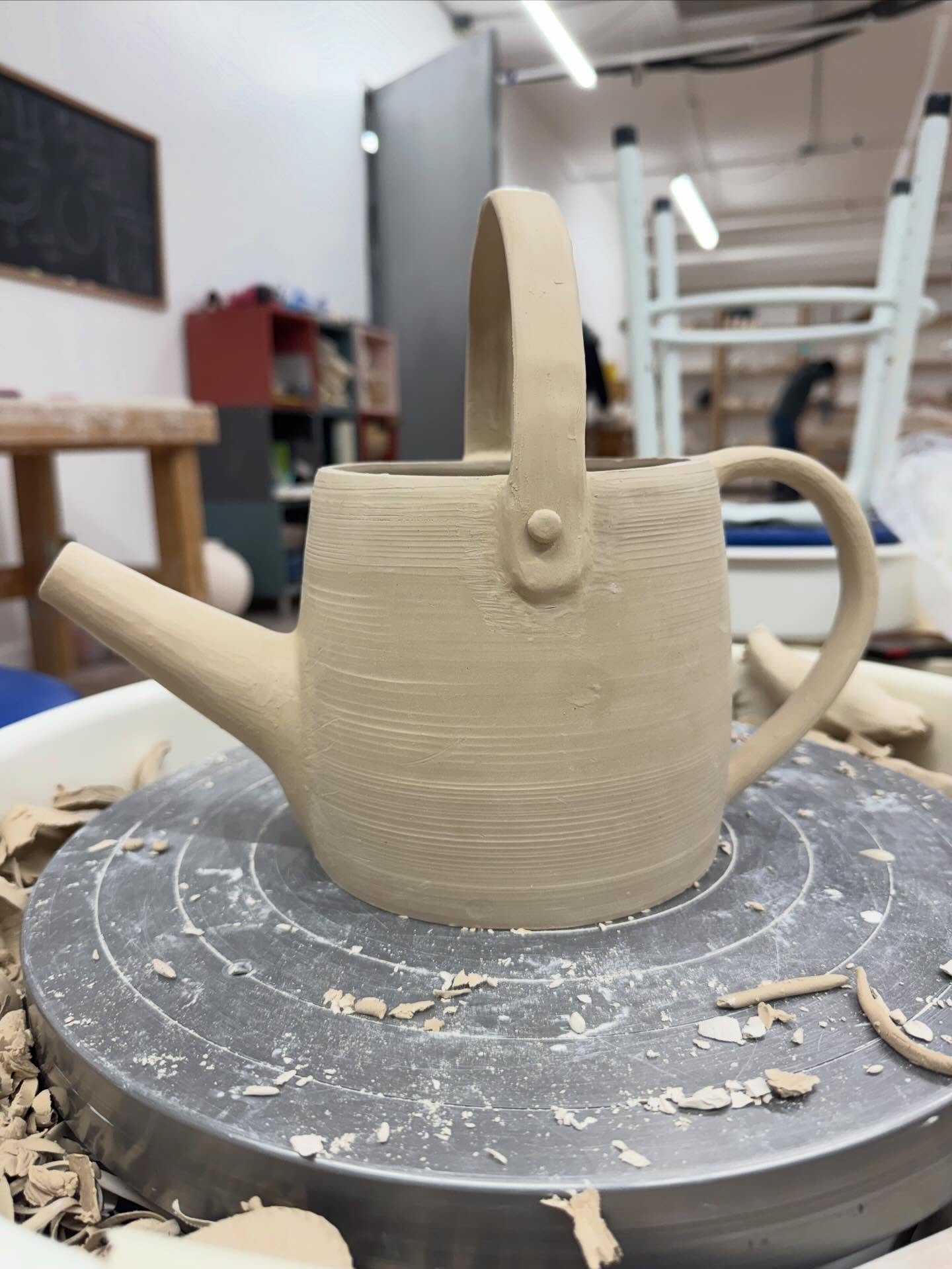 A sampling of some of tonight&rsquo;s students thrown and trimmed work. We have a cute watering can, a Chinese pickling jar, a large moon vase, a yarn bowl and a couple of cute bud vases. Nice work everyone, can&rsquo;t wait to see them glazed!!